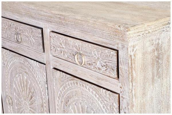 Product photograph of Rrethi Carved Mango Wood 3 Door 3 Drawer Medium Sideboard from Choice Furniture Superstore.