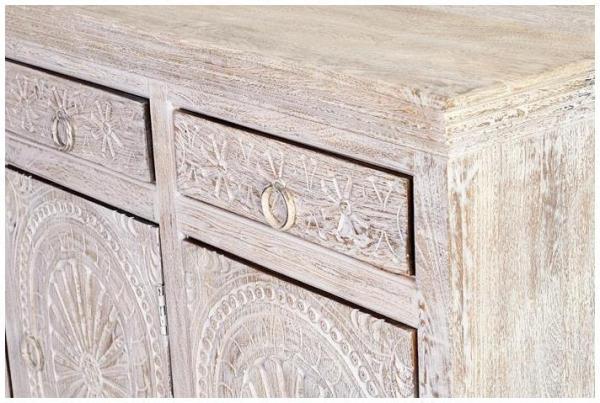 Product photograph of Rrethi Carved Mango Tree Wood 3 Door 3 Drawer Medium Sideboard from Choice Furniture Superstore.