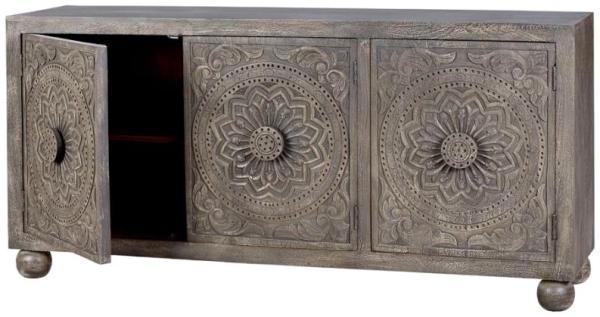 Product photograph of Spaneshi Hand Carved Mango Tree Wood 3 Drawer Large Sideboard from Choice Furniture Superstore.