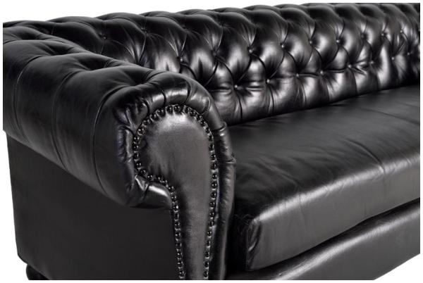 Product photograph of Cecil Black Genuine Leather Chester Sofa from Choice Furniture Superstore.