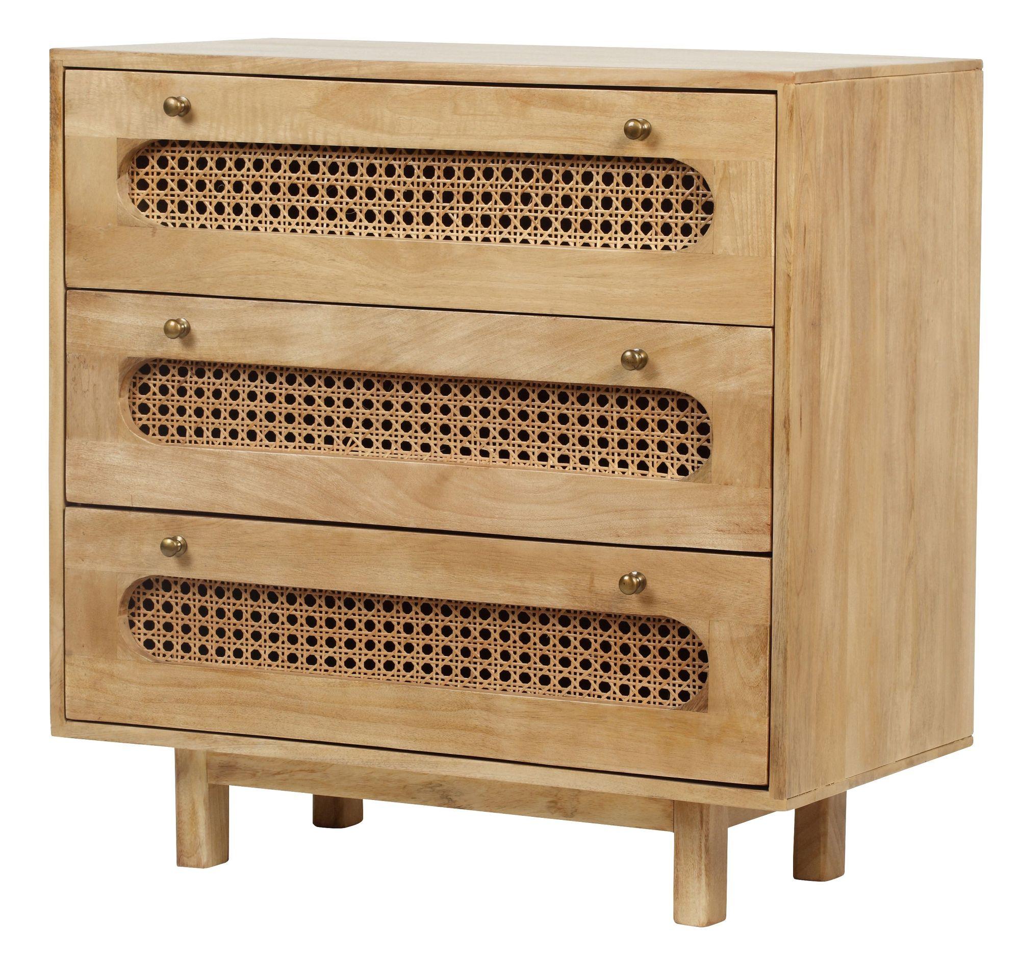 Product photograph of Indi Wood And Rattan 3 Drawer Chest from Choice Furniture Superstore.