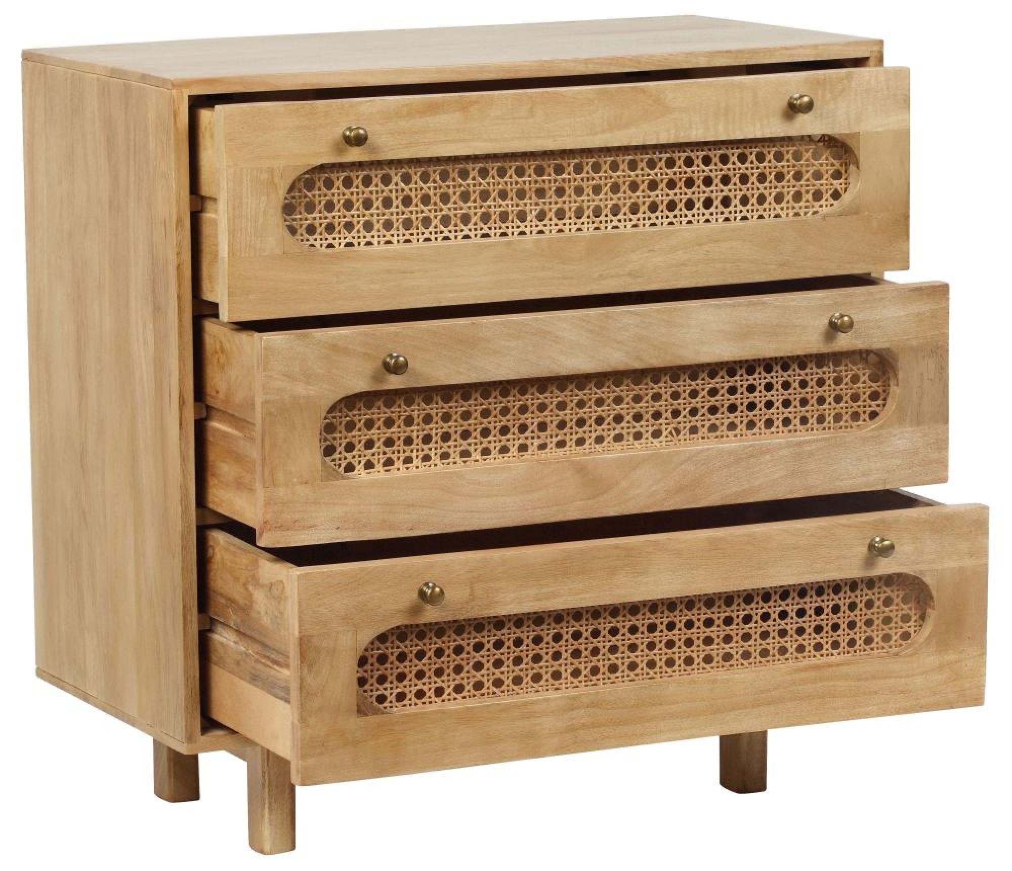 Product photograph of Indi Wood And Rattan 3 Drawer Chest from Choice Furniture Superstore.