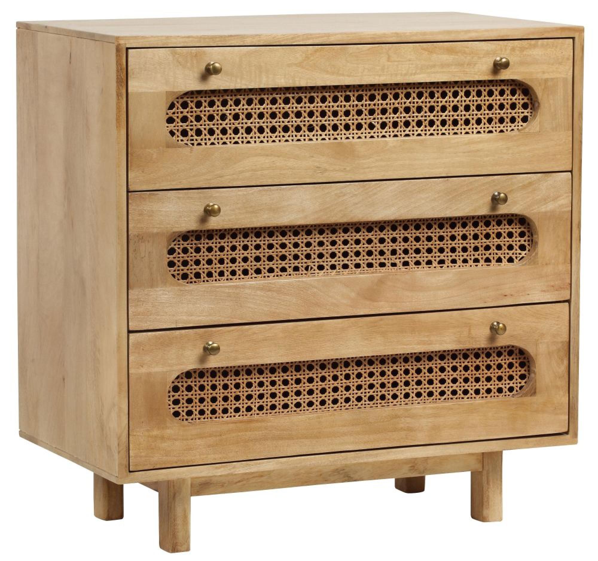 Product photograph of Indi Wood And Rattan 3 Drawer Chest from Choice Furniture Superstore.