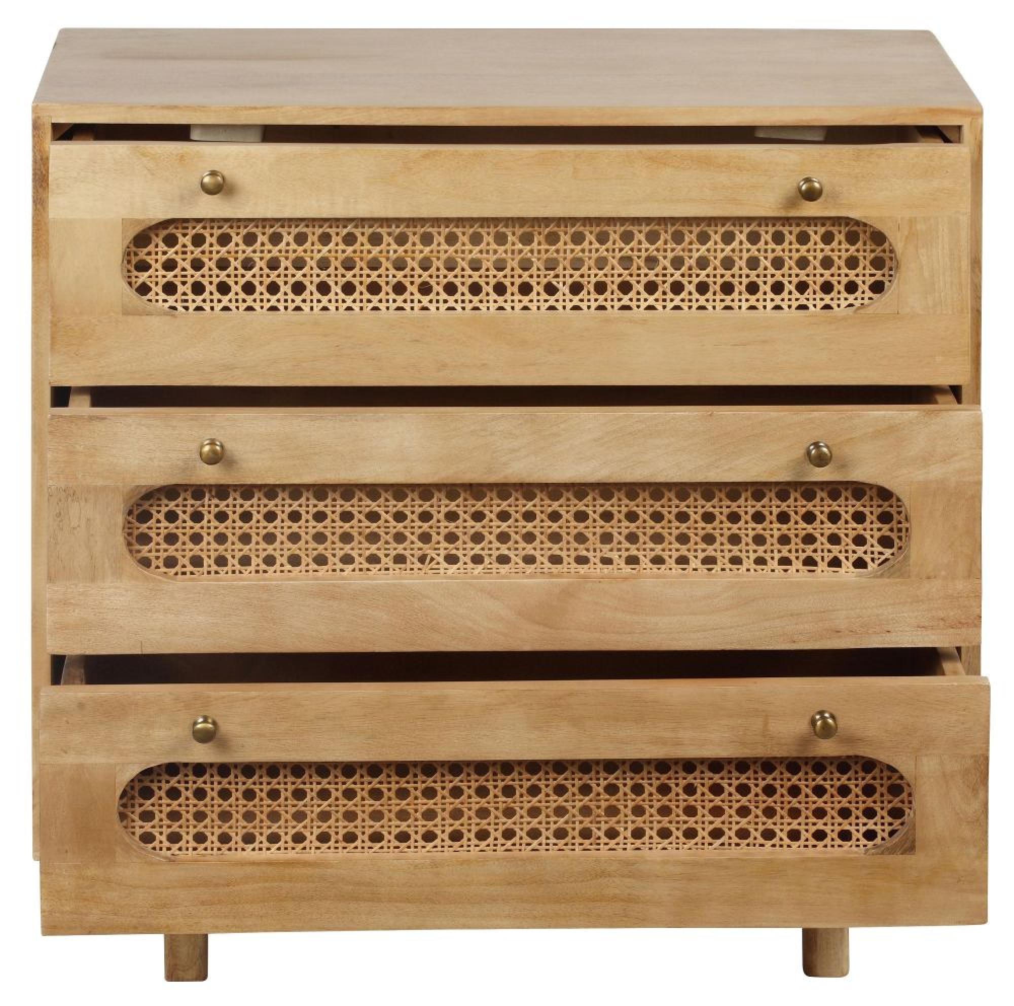 Product photograph of Indi Wood And Rattan 3 Drawer Chest from Choice Furniture Superstore.