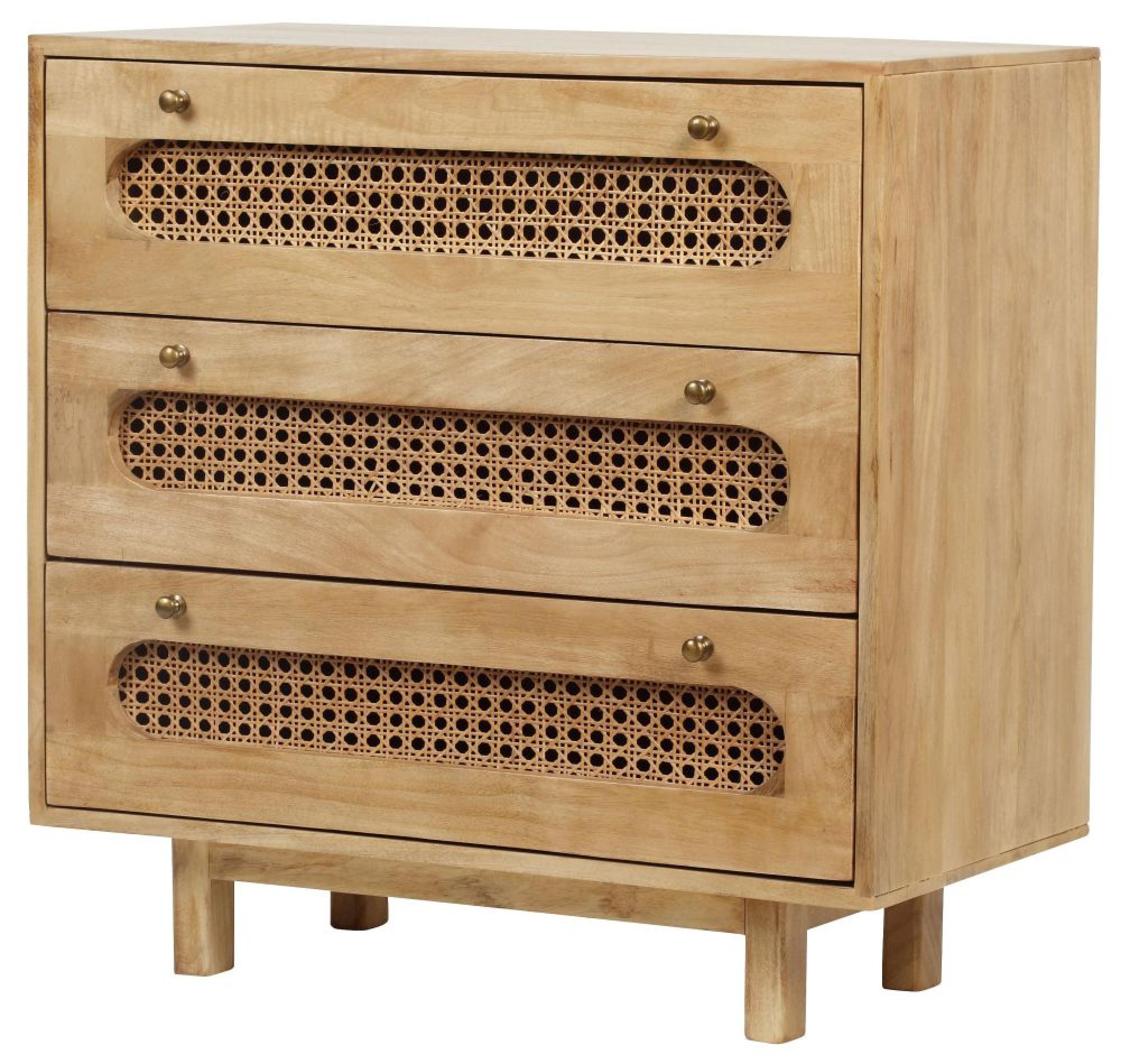 Product photograph of Indi Wood And Rattan 3 Drawer Chest from Choice Furniture Superstore.