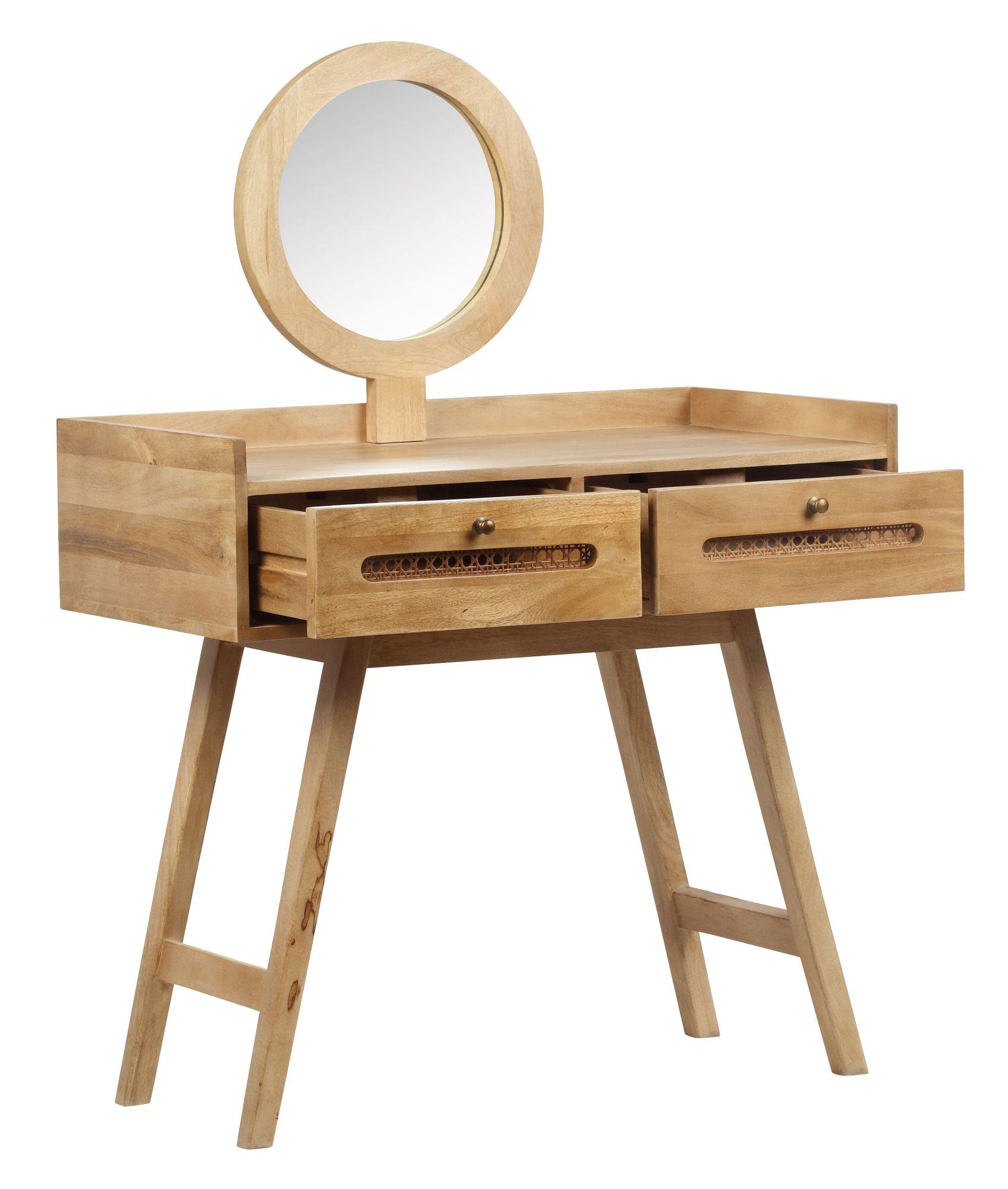 Product photograph of Indi Wood And Rattan 2 Drawer Dressing Table With Mirror from Choice Furniture Superstore.