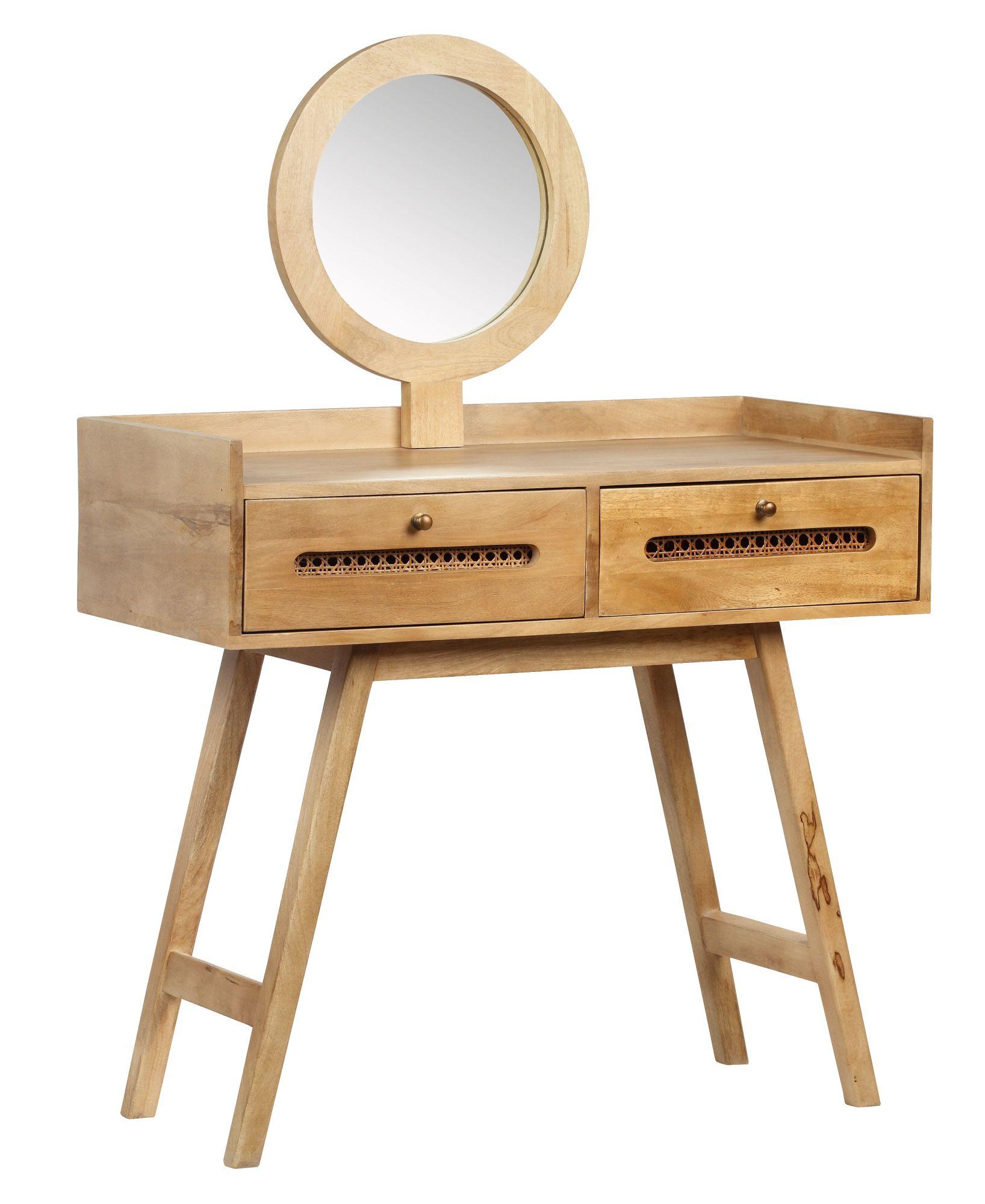 Product photograph of Indi Wood And Rattan 2 Drawer Dressing Table With Mirror from Choice Furniture Superstore.