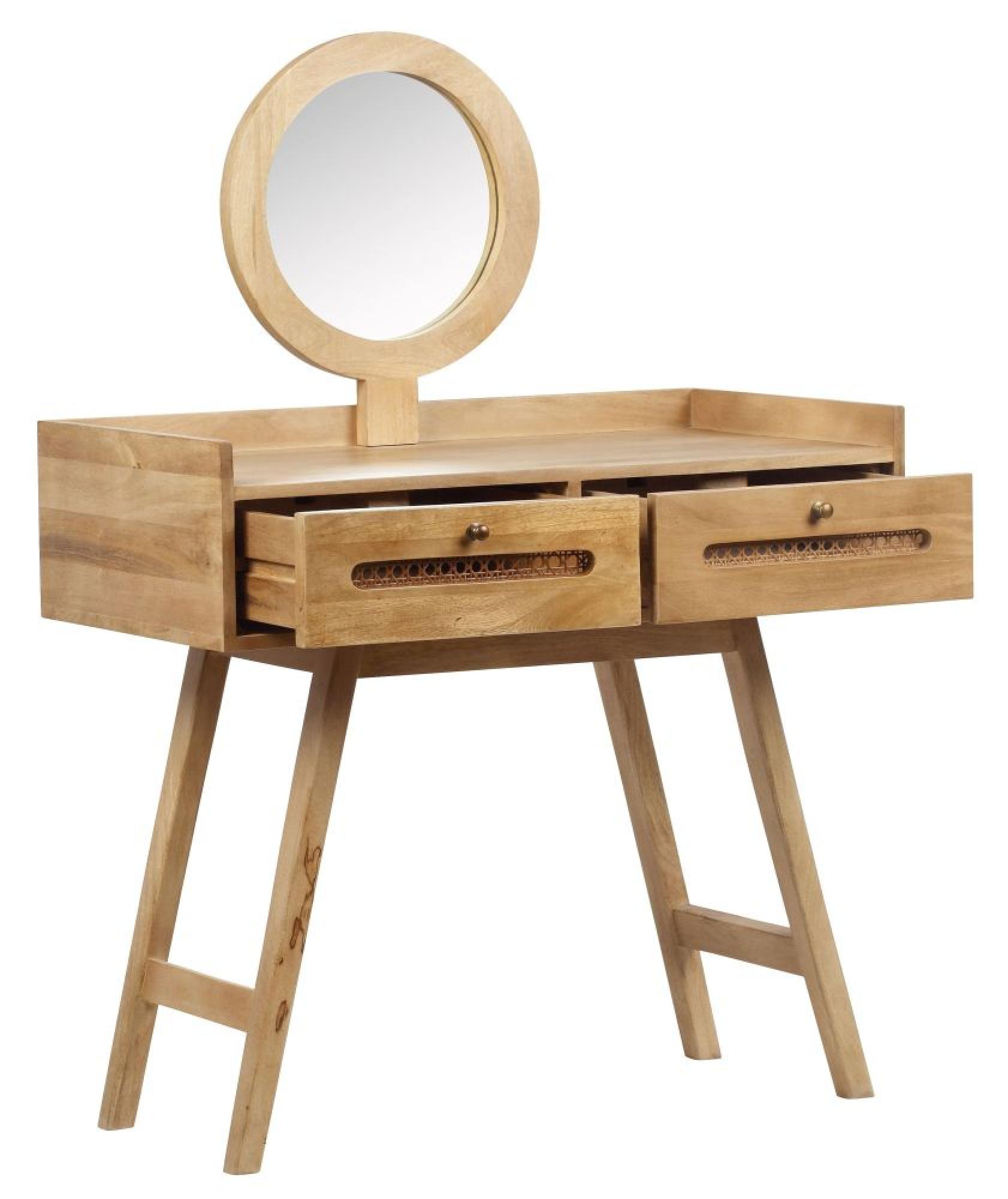 Product photograph of Retro Wood And Rattan Dressing Table With Mirror - 2 Drawers from Choice Furniture Superstore.