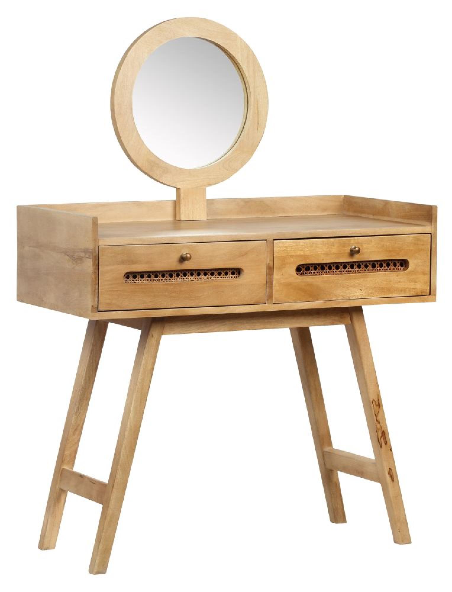 Product photograph of Retro Wood And Rattan Dressing Table With Mirror - 2 Drawers from Choice Furniture Superstore.