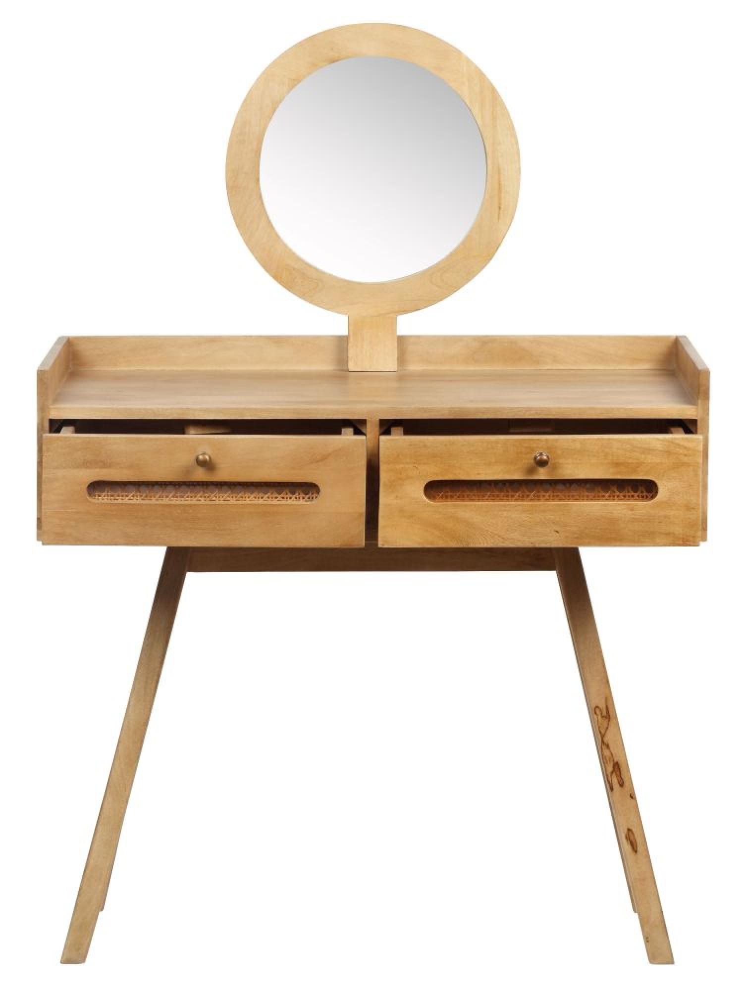 Product photograph of Retro Wood And Rattan Dressing Table With Mirror - 2 Drawers from Choice Furniture Superstore.