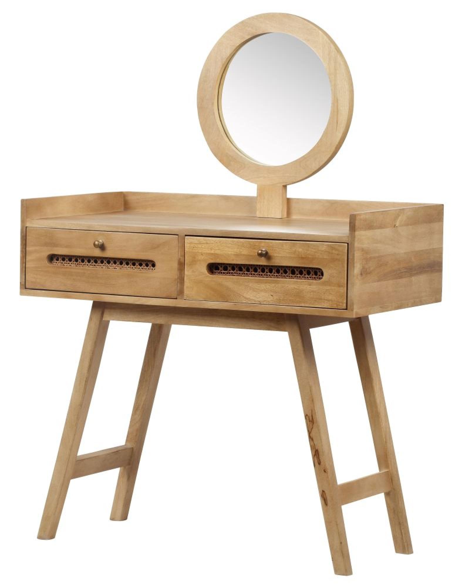 Product photograph of Retro Wood And Rattan Dressing Table With Mirror - 2 Drawers from Choice Furniture Superstore.