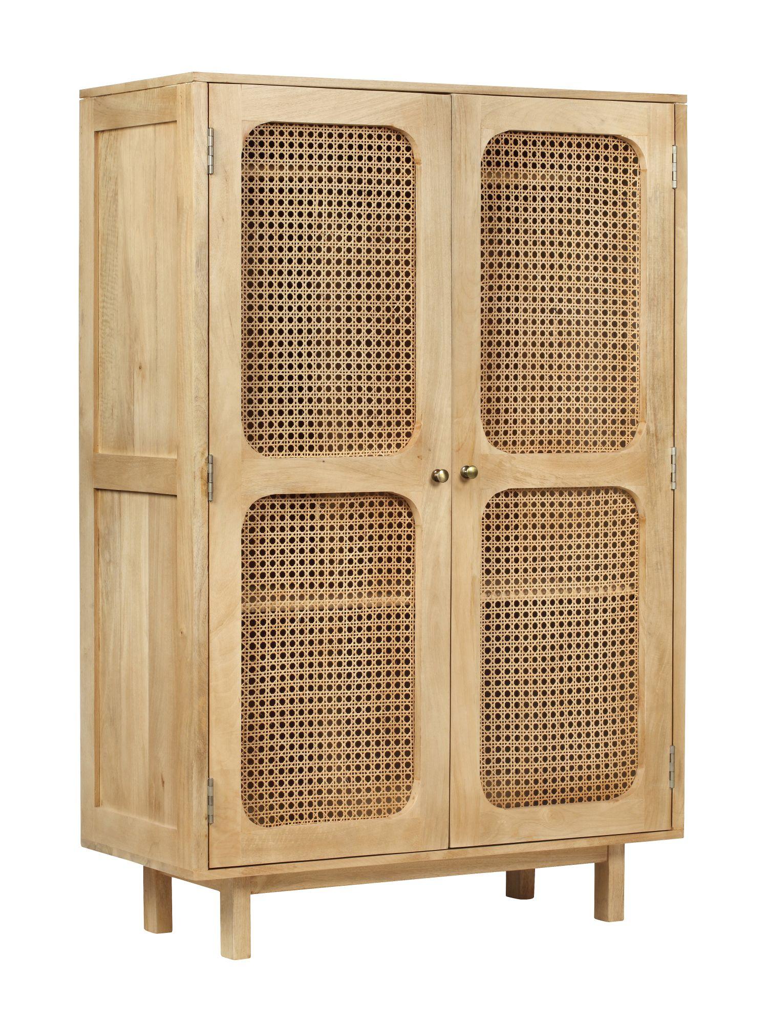 Product photograph of Indi Wood And Rattan 2 Door Wardrobe from Choice Furniture Superstore.