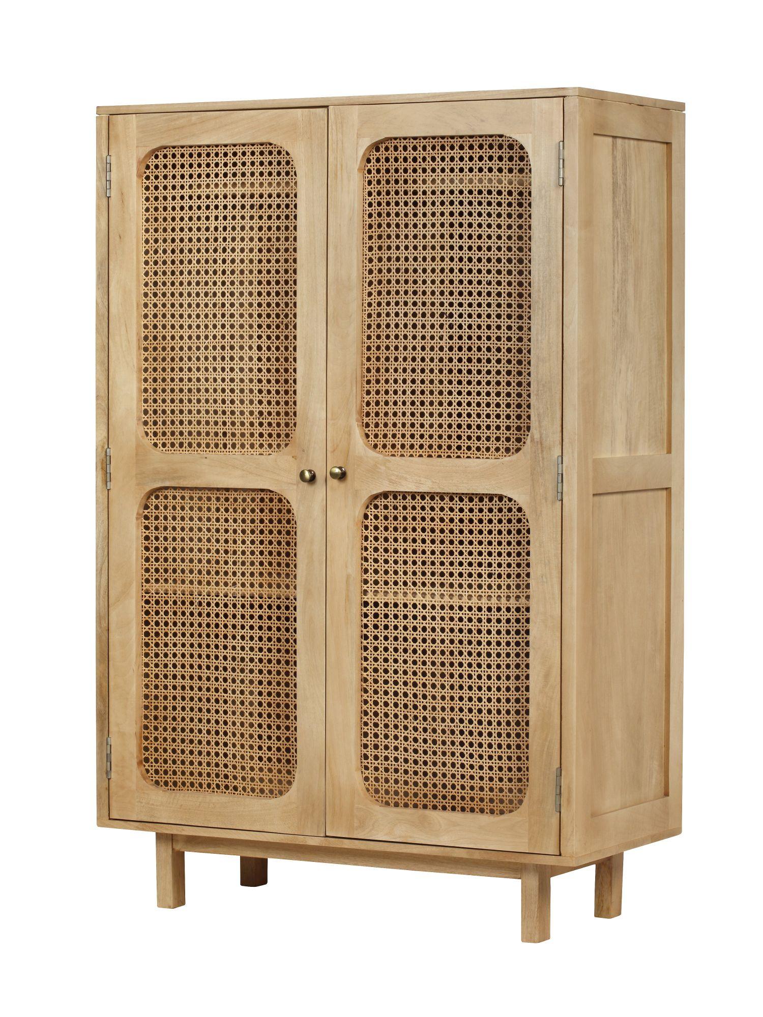 Product photograph of Indi Wood And Rattan 2 Door Wardrobe from Choice Furniture Superstore.