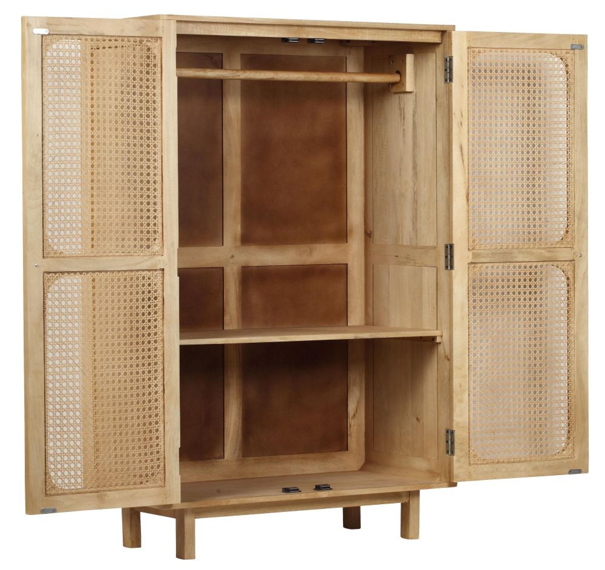 Product photograph of Indi Wood And Rattan 2 Door Wardrobe from Choice Furniture Superstore.