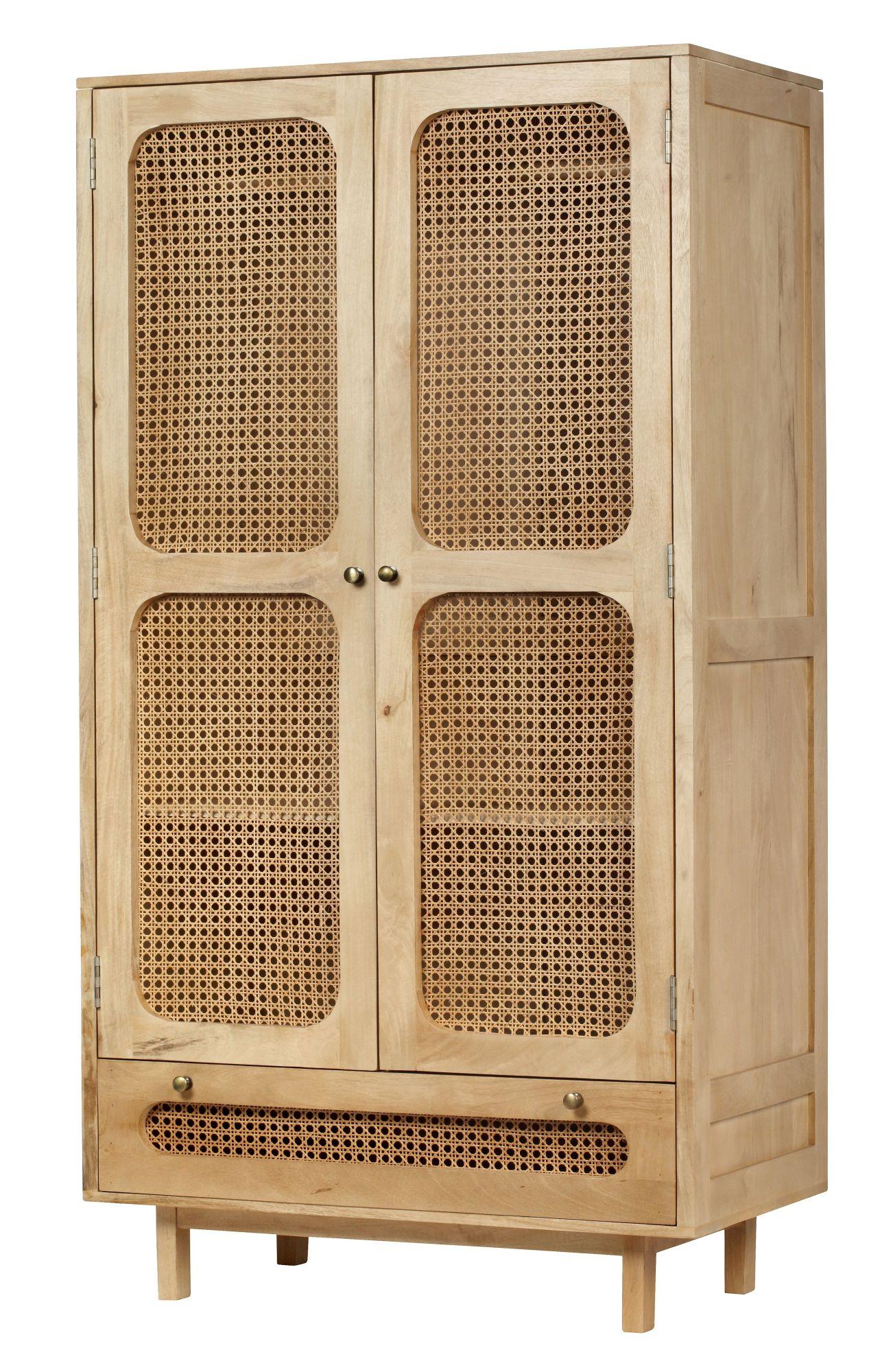 Product photograph of Indi Wood And Rattan 2 Door 1 Drawer Combi Wardrobe from Choice Furniture Superstore.