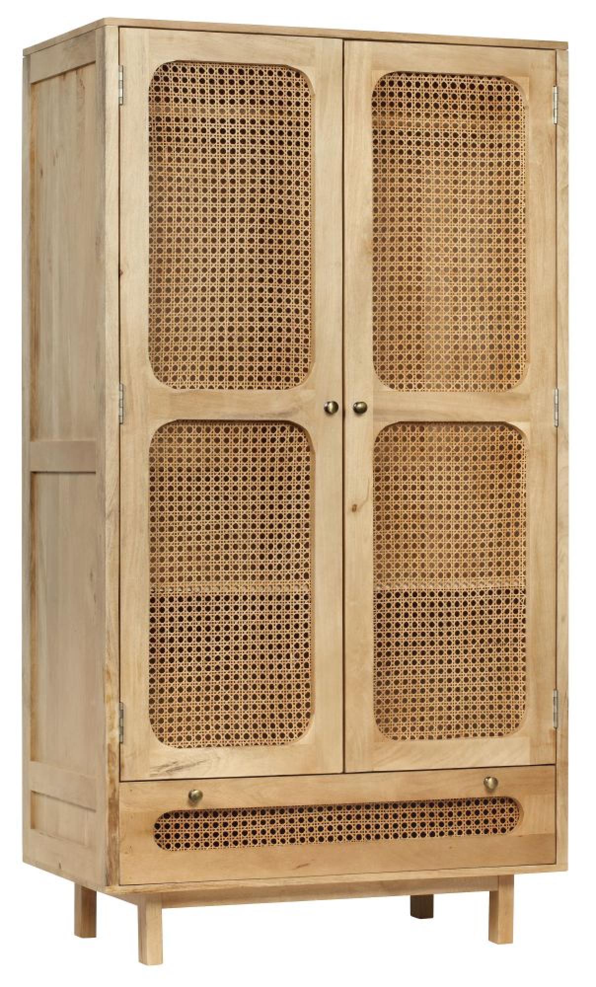 Product photograph of Indi Wood And Rattan 2 Door 1 Drawer Combi Wardrobe from Choice Furniture Superstore.