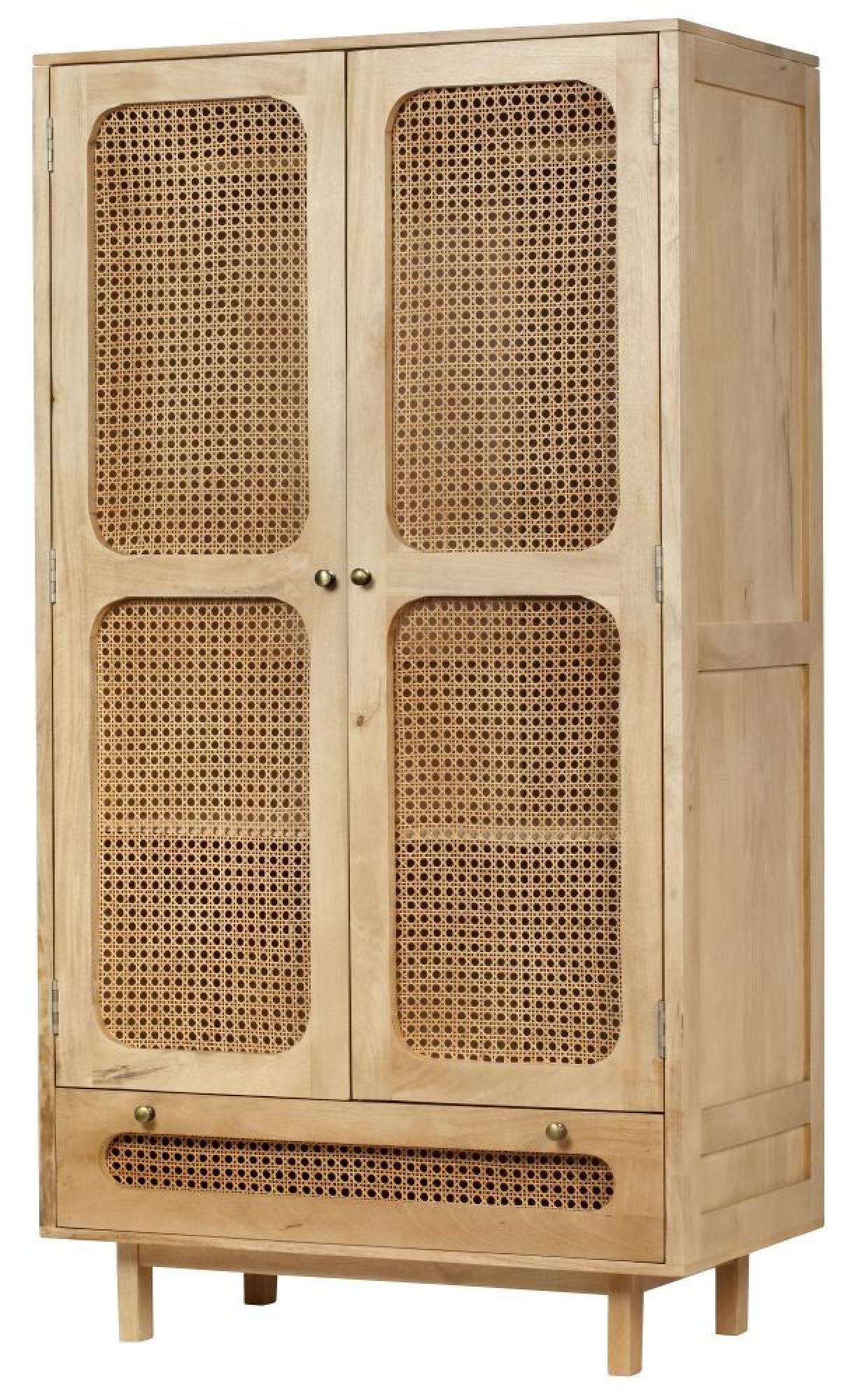 Product photograph of Indi Wood And Rattan 2 Door 1 Drawer Combi Wardrobe from Choice Furniture Superstore.