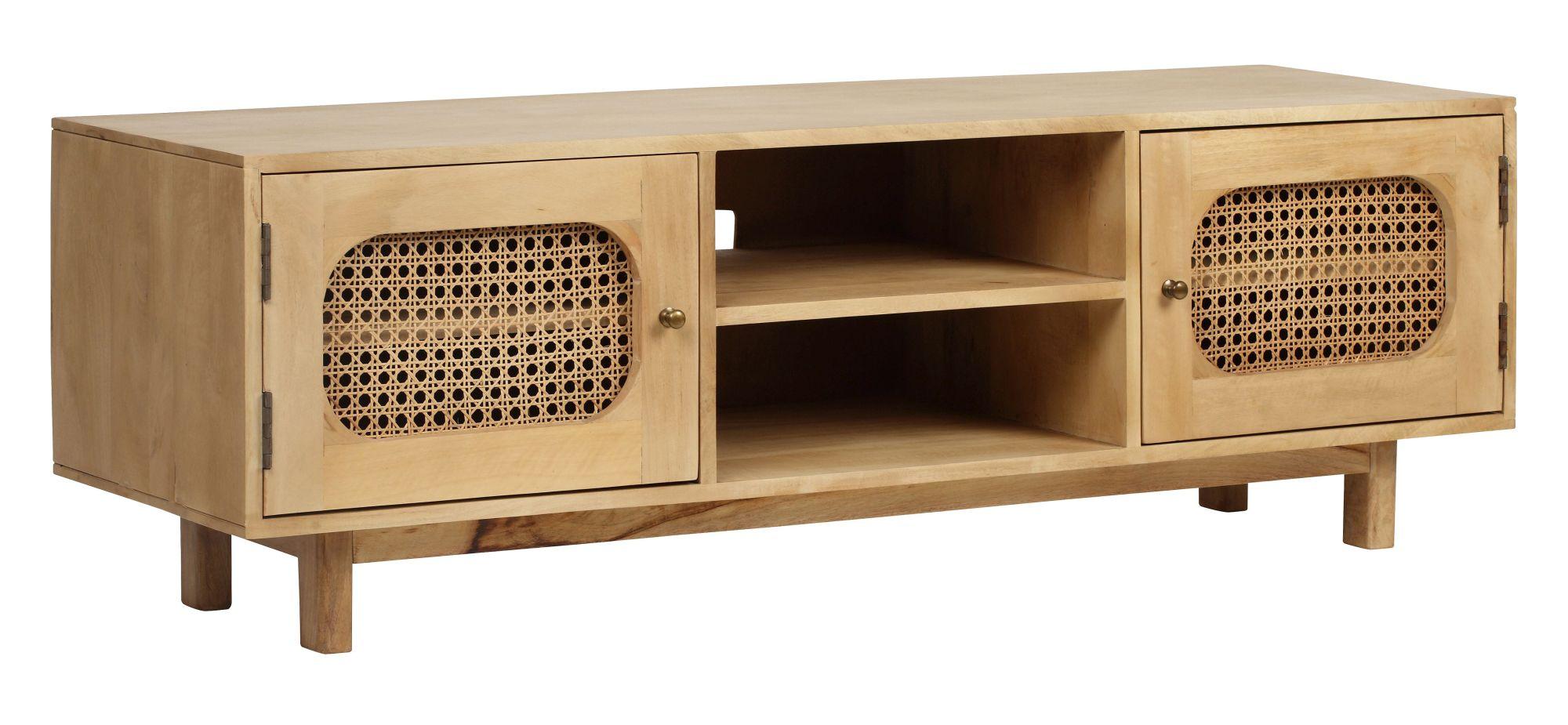 Product photograph of Indi Wood And Rattan 2 Door Tv Unit from Choice Furniture Superstore.