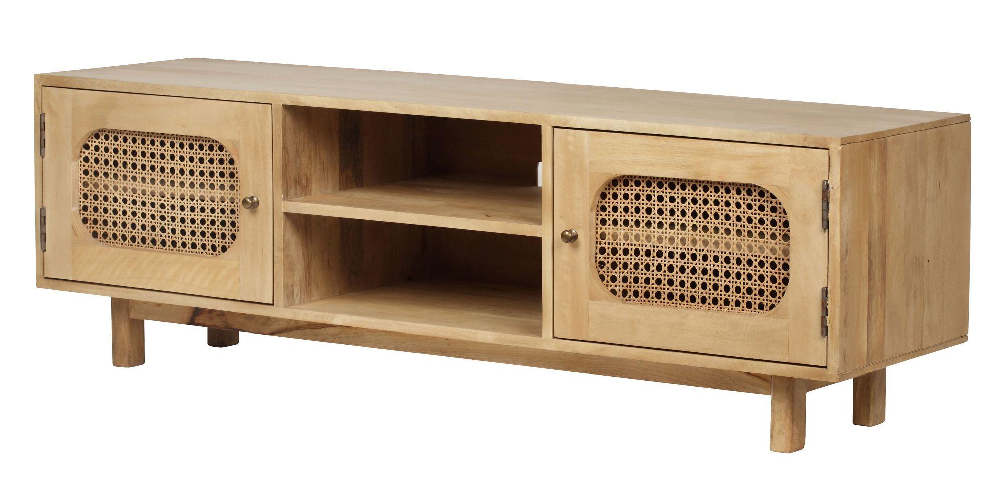 Product photograph of Indi Wood And Rattan 2 Door Tv Unit from Choice Furniture Superstore.