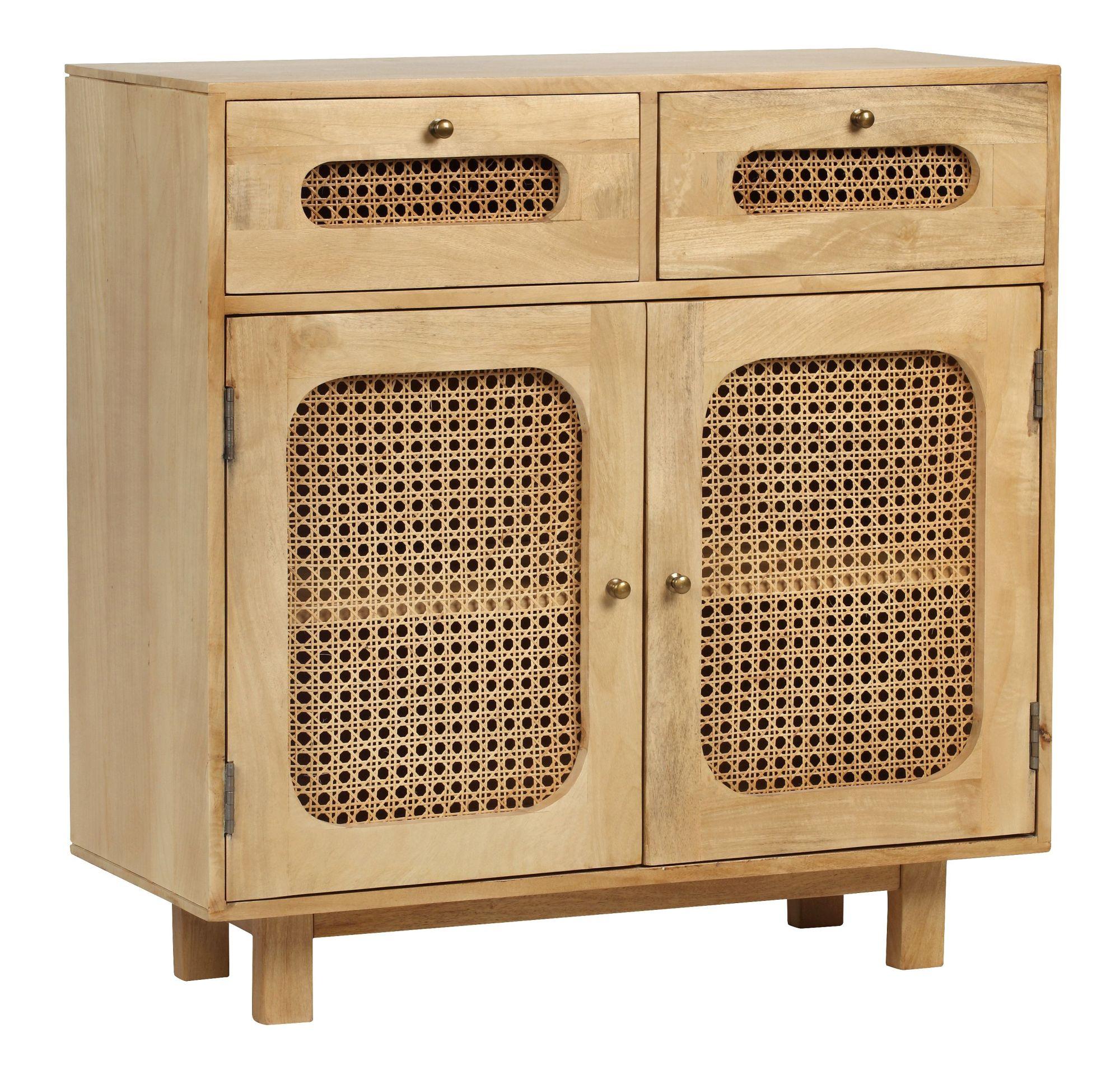 Product photograph of Indi Wood And Rattan 2 Door 2 Drawer Small Sideboard from Choice Furniture Superstore.