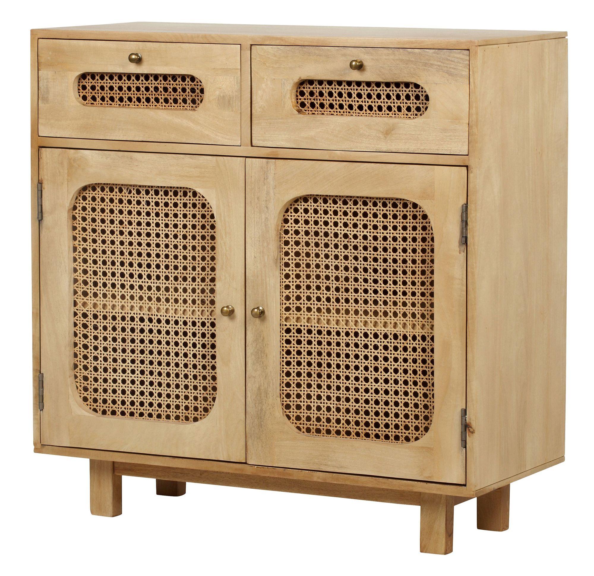 Product photograph of Indi Wood And Rattan 2 Door 2 Drawer Small Sideboard from Choice Furniture Superstore.