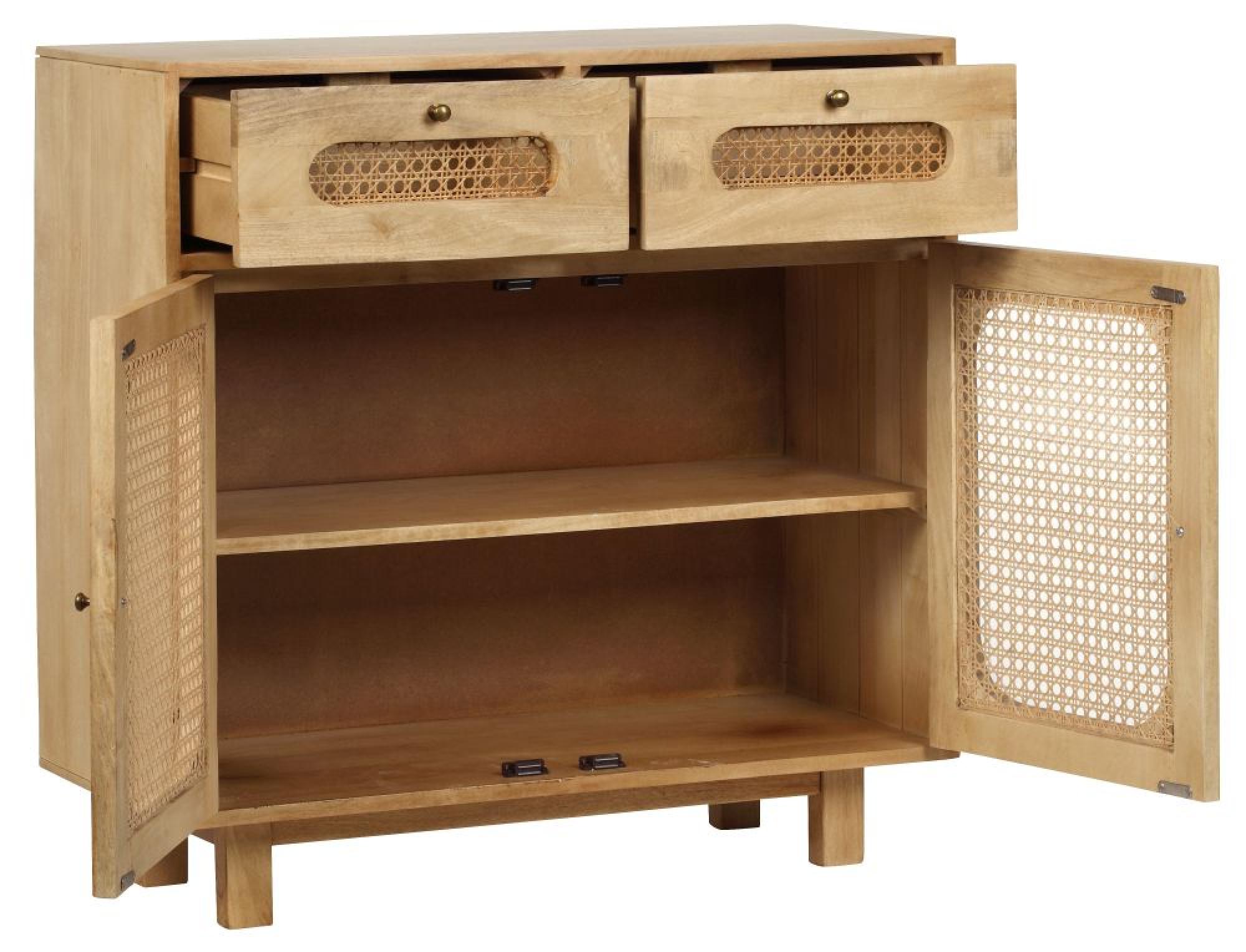 Product photograph of Retro Wood And Rattan 2 Drawer Sideboard - 2 Doors from Choice Furniture Superstore.