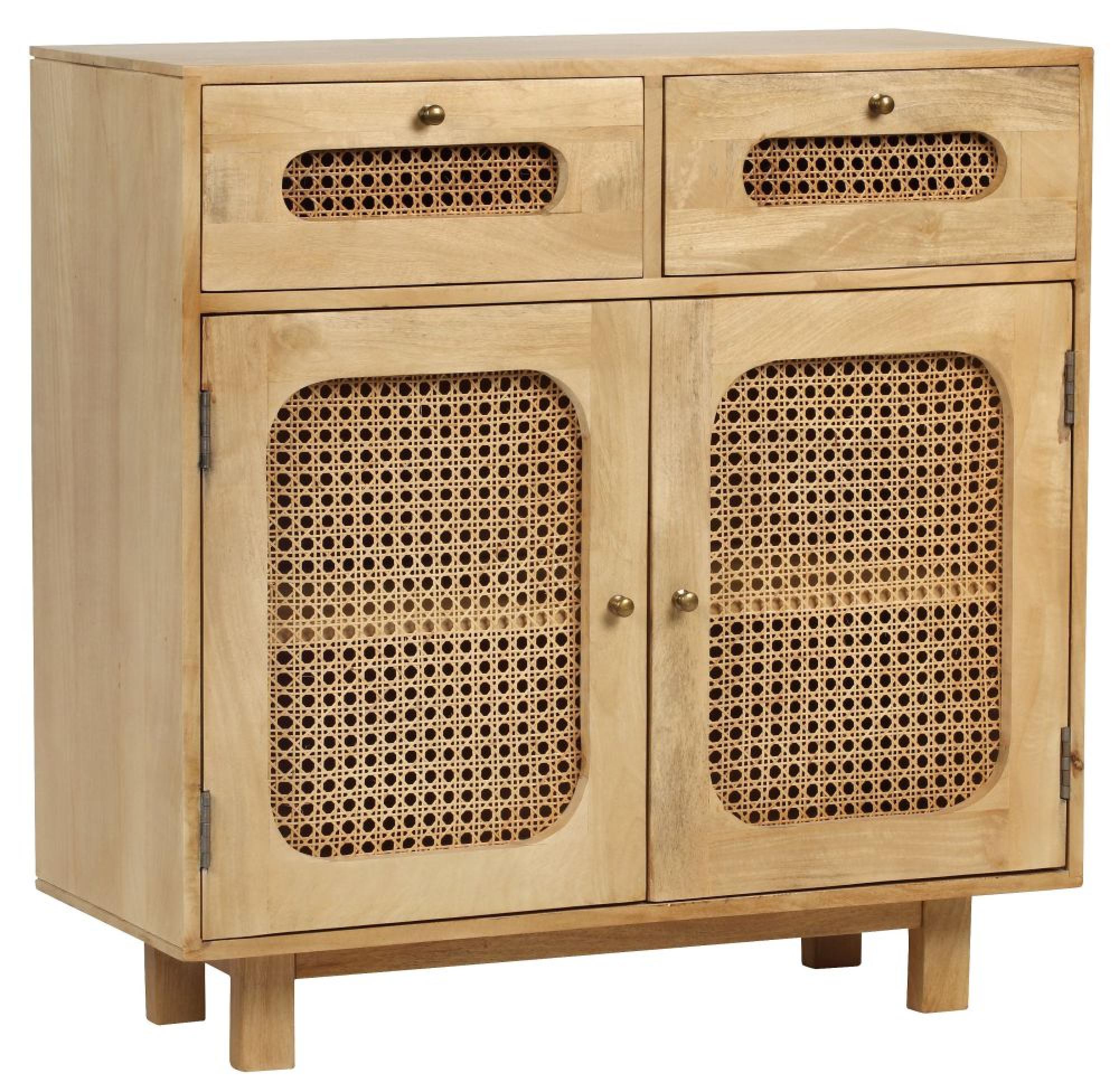 Product photograph of Retro Wood And Rattan 2 Drawer Sideboard - 2 Doors from Choice Furniture Superstore.