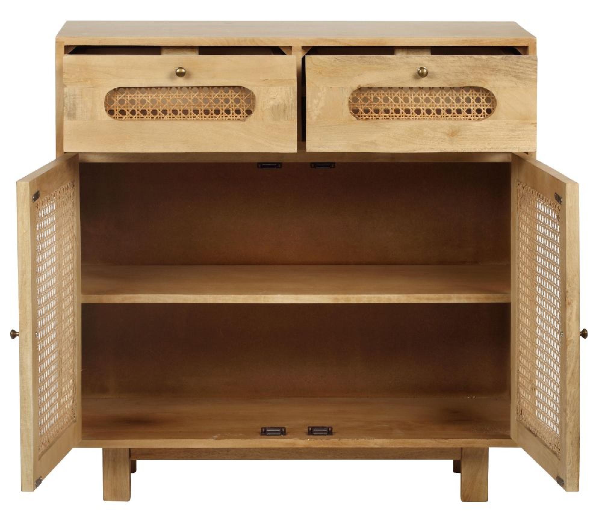 Product photograph of Retro Wood And Rattan 2 Drawer Sideboard - 2 Doors from Choice Furniture Superstore.