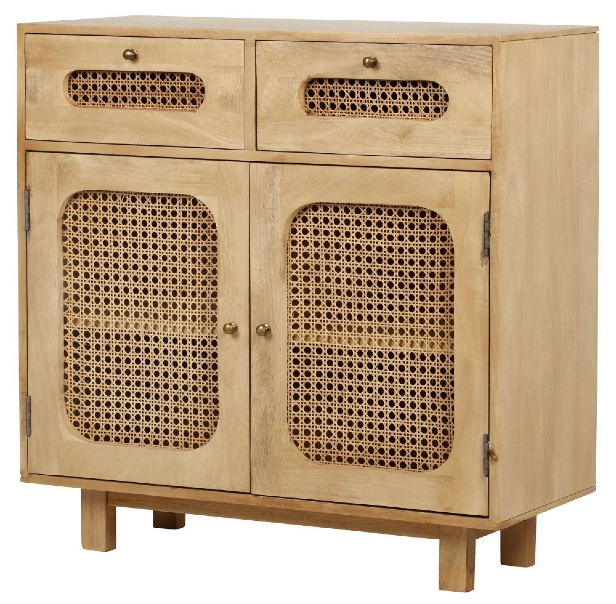 Product photograph of Retro Wood And Rattan 2 Drawer Sideboard - 2 Doors from Choice Furniture Superstore.