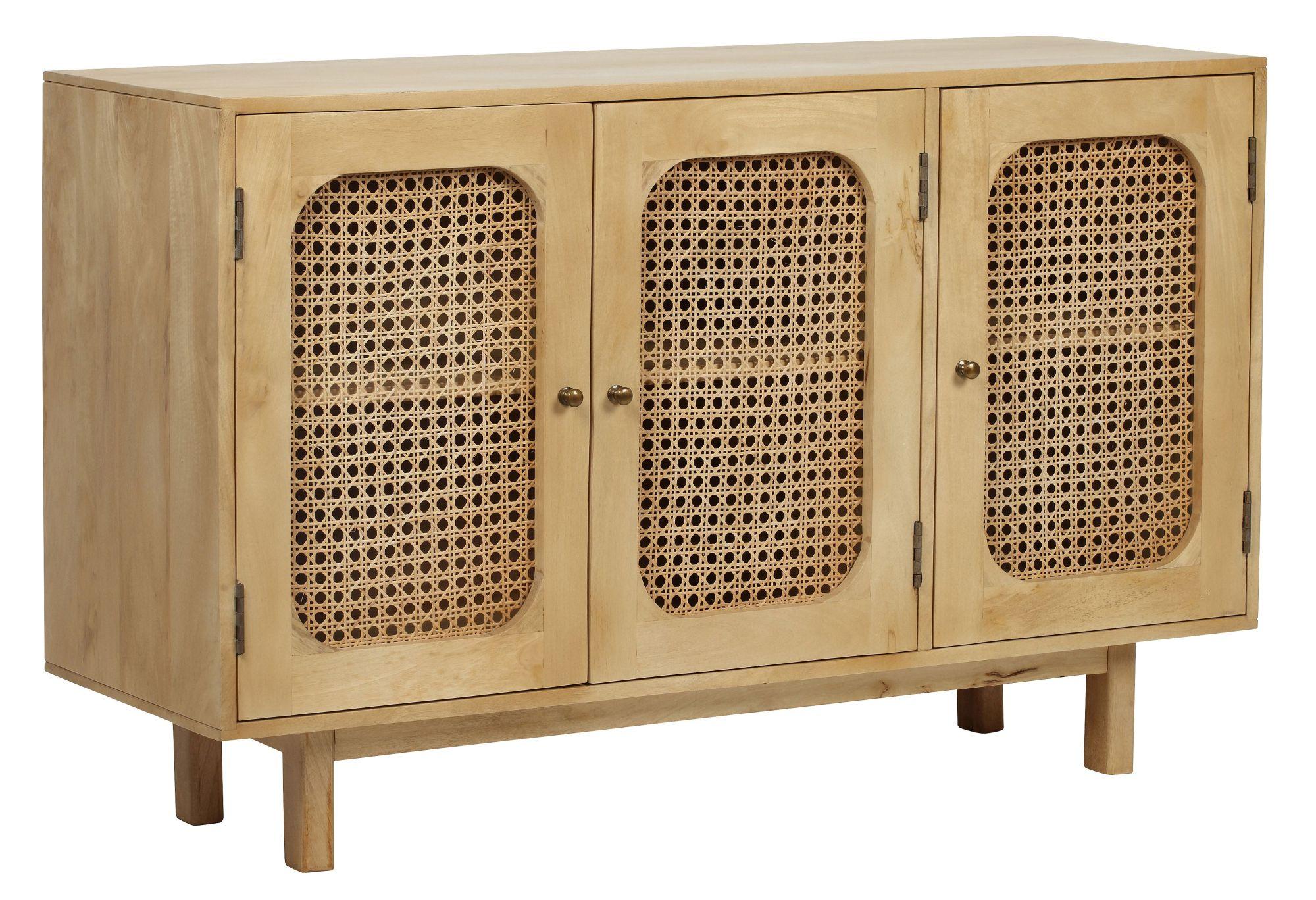 Product photograph of Indi Wood And Rattan 3 Door Medium Sideboard from Choice Furniture Superstore.