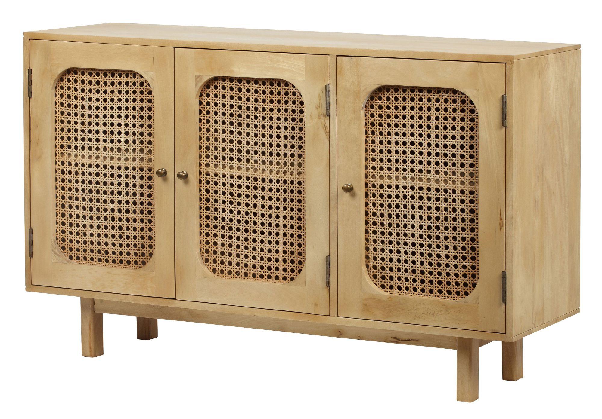 Product photograph of Indi Wood And Rattan 3 Door Medium Sideboard from Choice Furniture Superstore.