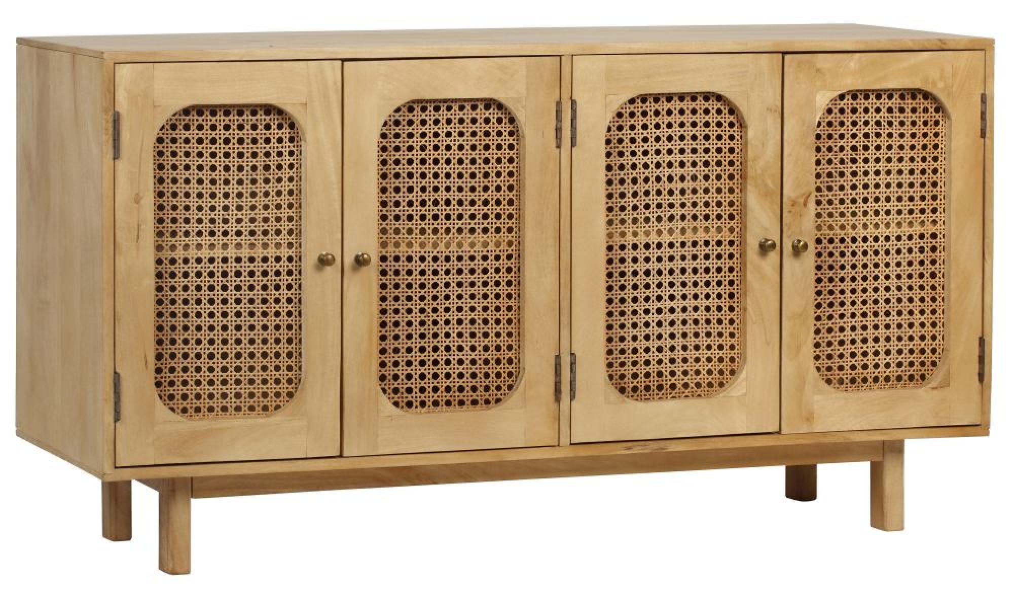 Product photograph of Retro Wood And Rattan Sideboard - 4 Doors from Choice Furniture Superstore.