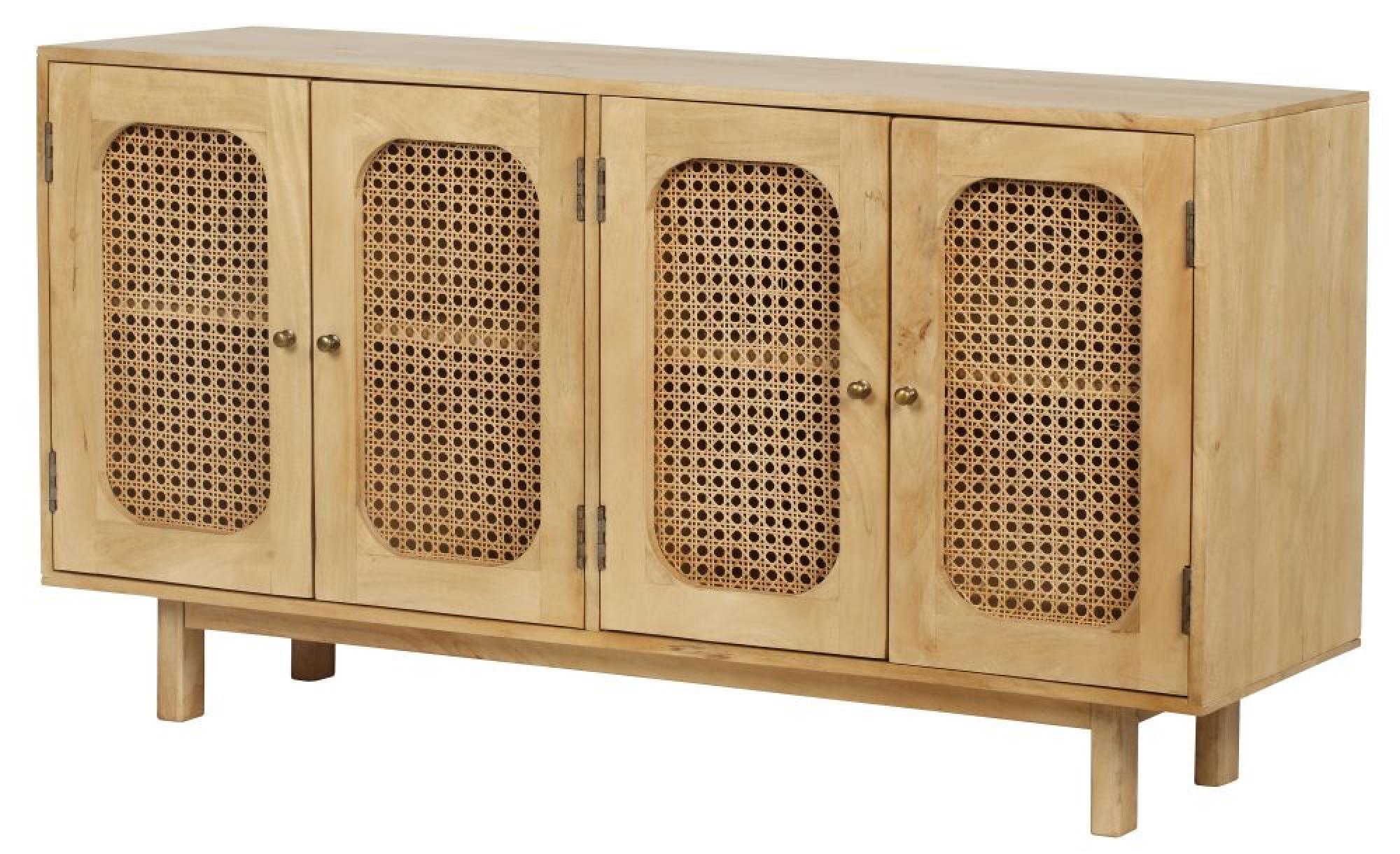 Product photograph of Retro Wood And Rattan Sideboard - 4 Doors from Choice Furniture Superstore.