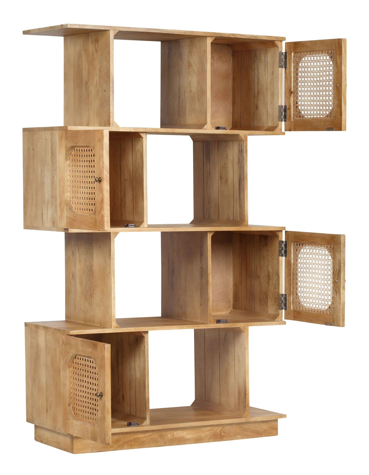 Product photograph of Indi Wood And Rattan 4 Door Bookcase from Choice Furniture Superstore.