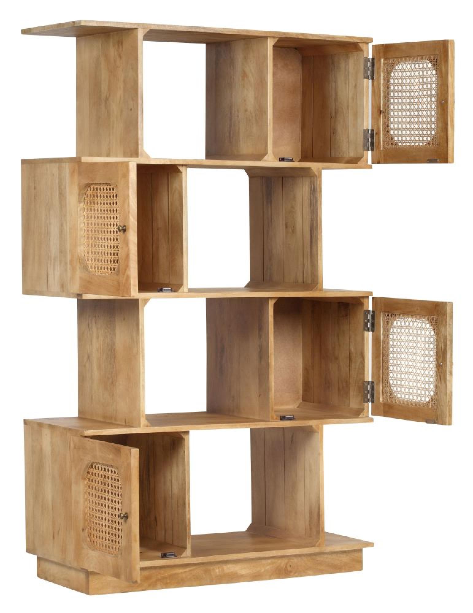 Product photograph of Retro Wood And Rattan Bookcase - 4 Door from Choice Furniture Superstore.