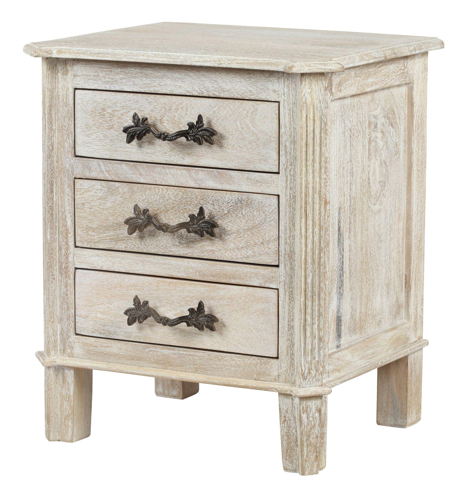 Product photograph of Nimes French Style Whitewash 3 Drawer Bedside Cabinet from Choice Furniture Superstore.