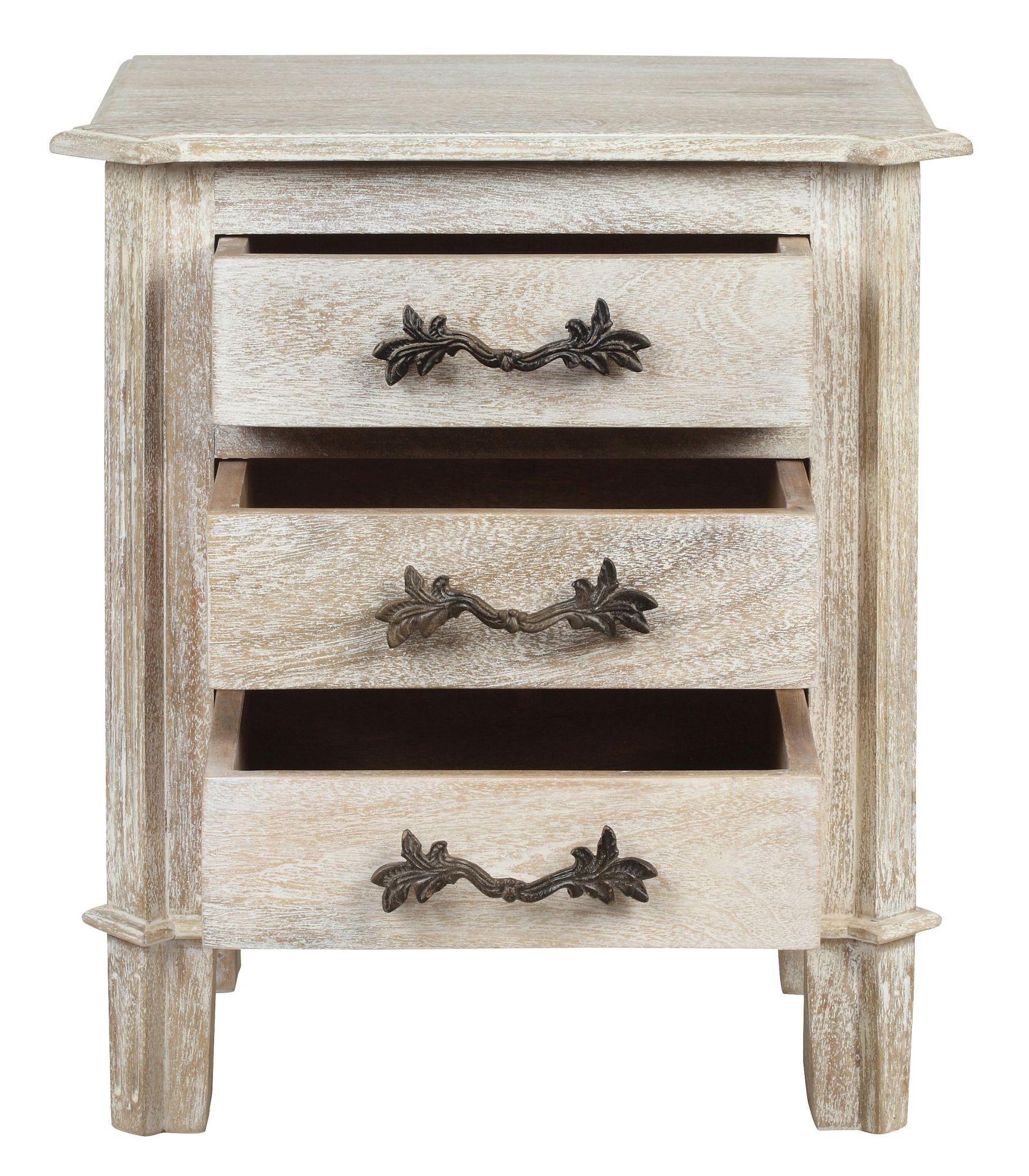 Product photograph of Nimes French Style Whitewash 3 Drawer Bedside Cabinet from Choice Furniture Superstore.