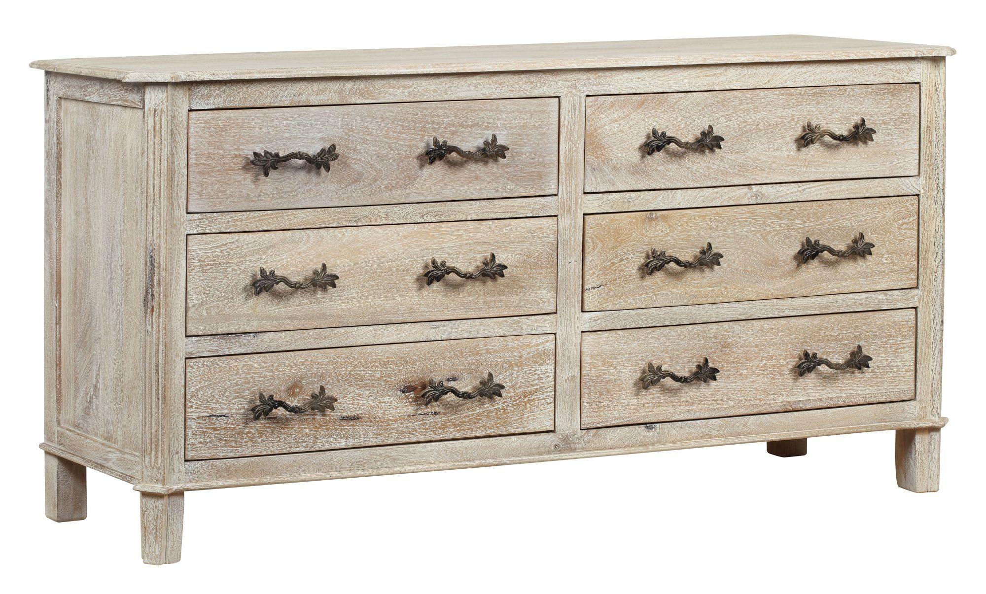 Product photograph of Nimes French Style Whitewash 6 Drawer Chest from Choice Furniture Superstore.