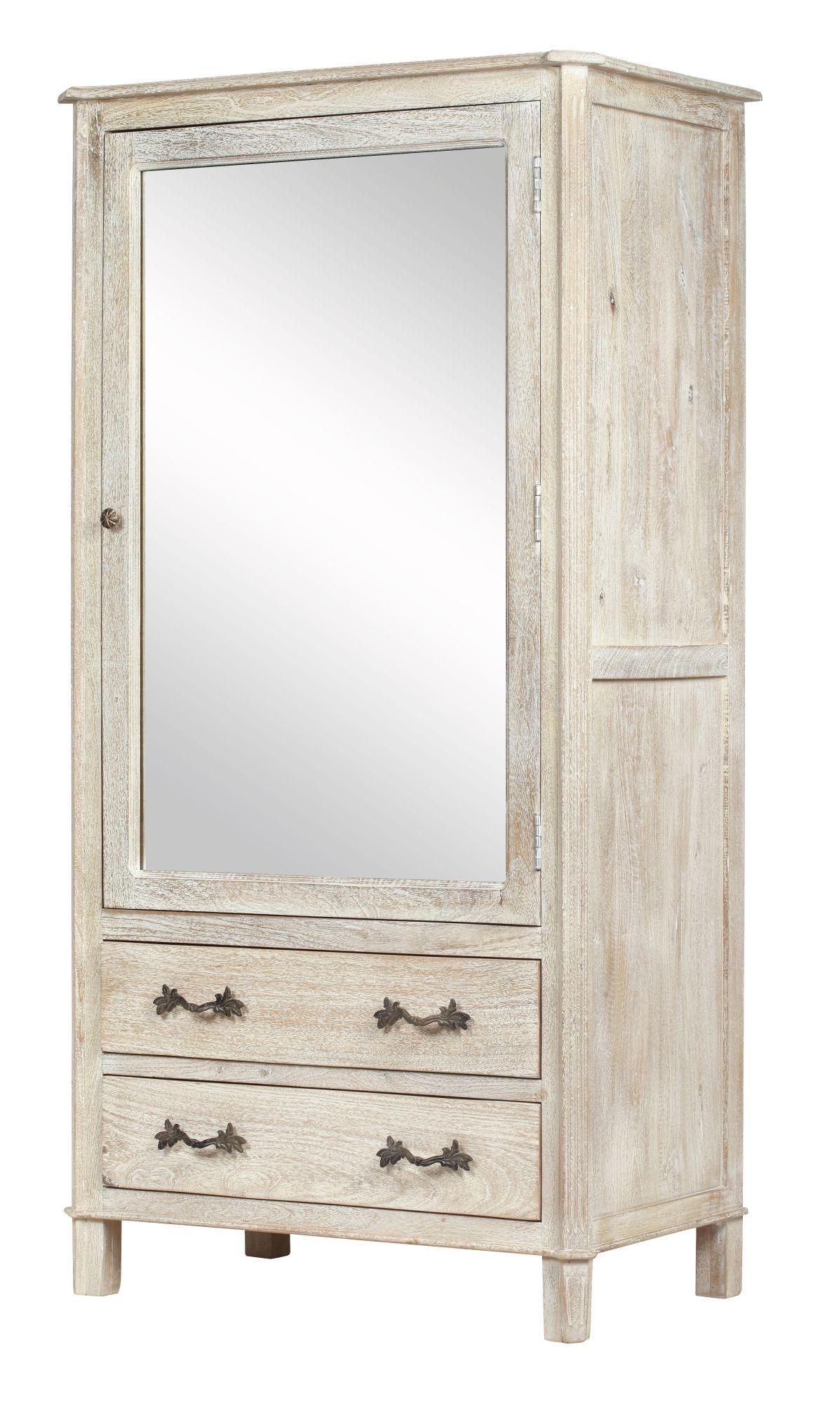Product photograph of Nimes French Style Whitewash 1 Mirror Door Combi Wardrobe from Choice Furniture Superstore.