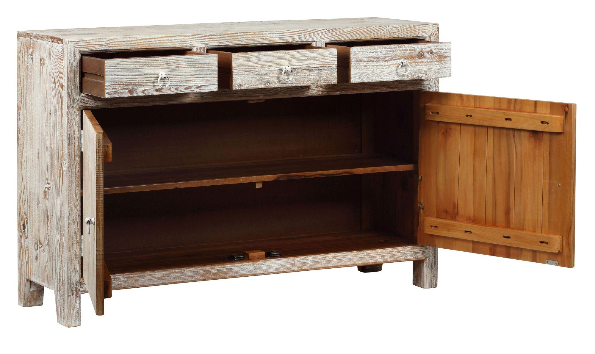Product photograph of Reclaimed Wood Whitewash 2 Door 3 Drawer Sideboard from Choice Furniture Superstore.