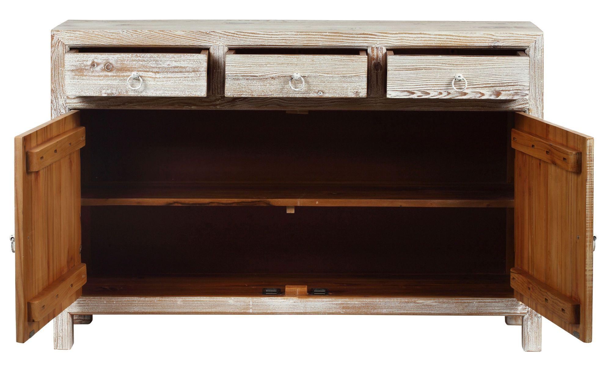 Product photograph of Reclaimed Wood Whitewash 2 Door 3 Drawer Sideboard from Choice Furniture Superstore.