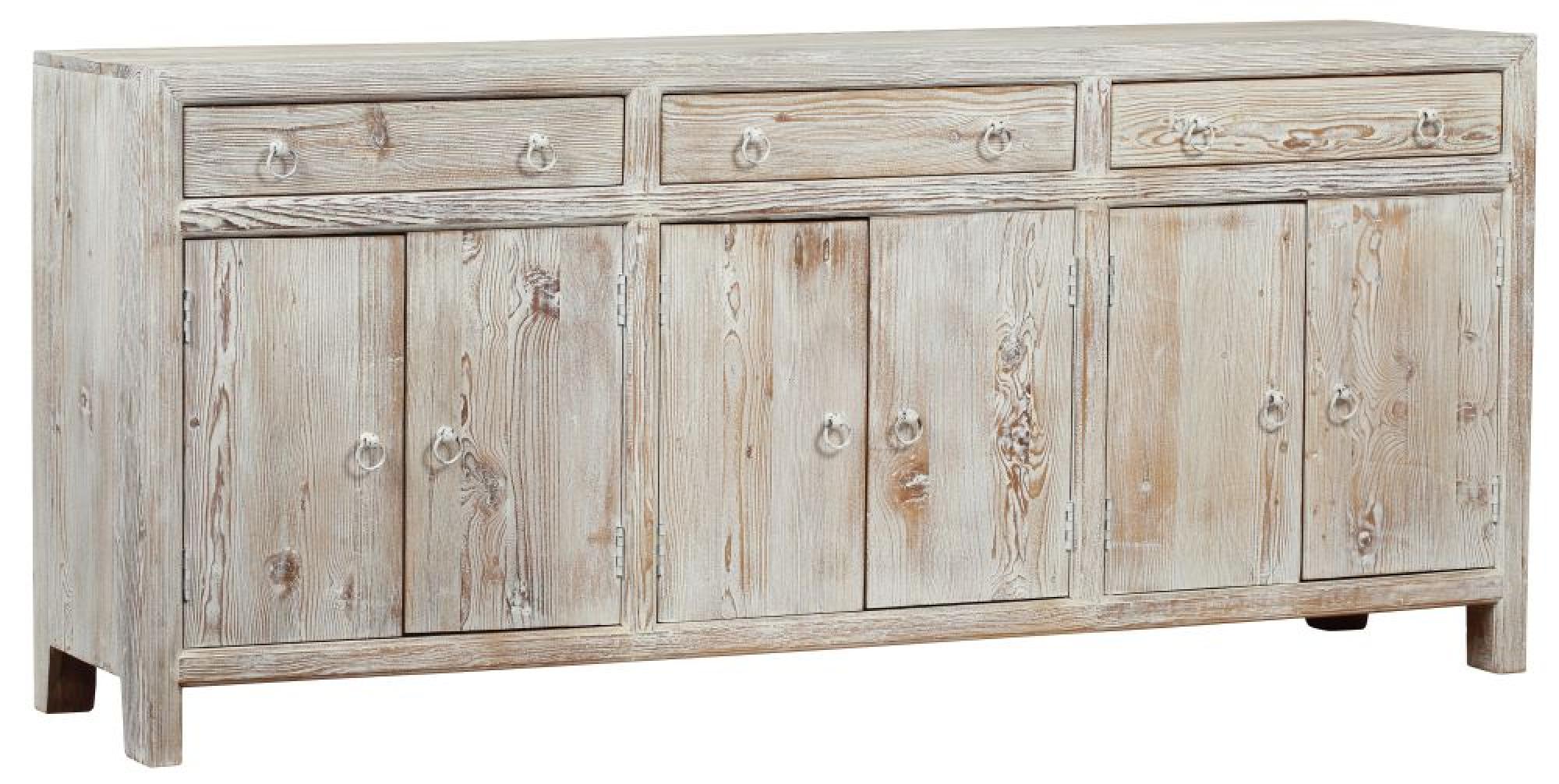 Product photograph of Reclaimed Wood Whitewash 205cm Large Sideboard - 6 Doors from Choice Furniture Superstore.