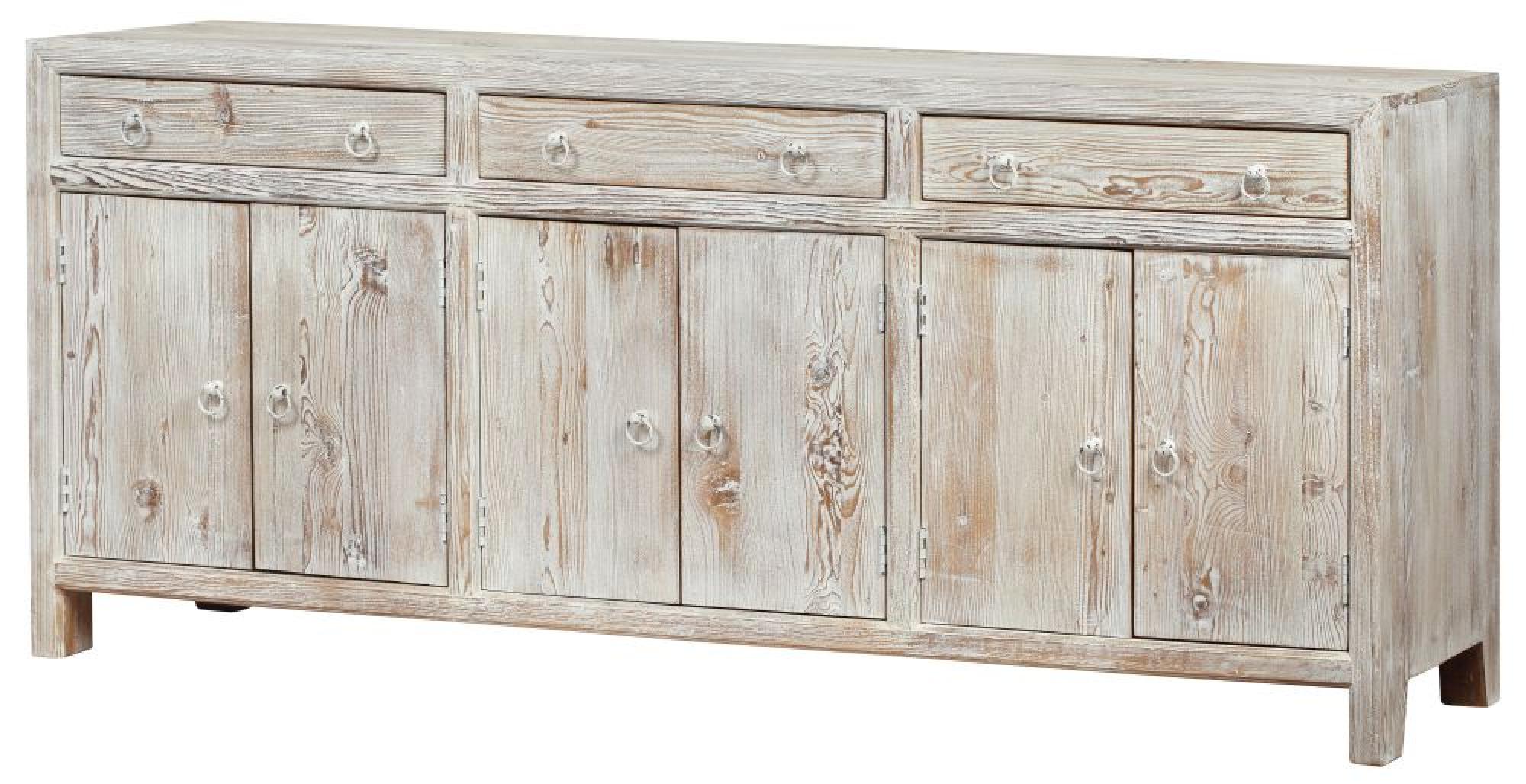 Product photograph of Reclaimed Wood Whitewash 205cm Large Sideboard - 6 Doors from Choice Furniture Superstore.