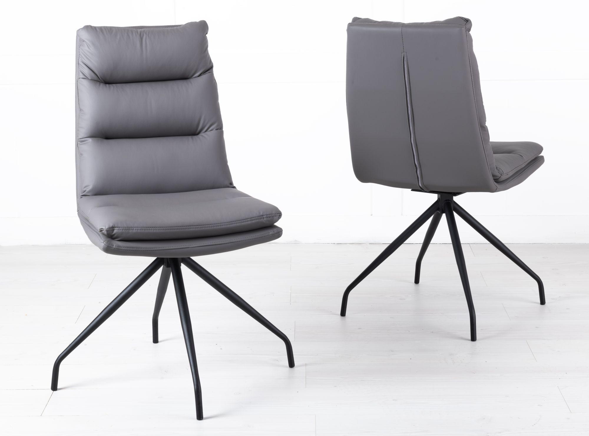 Product photograph of Diego Grey Leather Swivel Dining Chair With Black Legs from Choice Furniture Superstore.