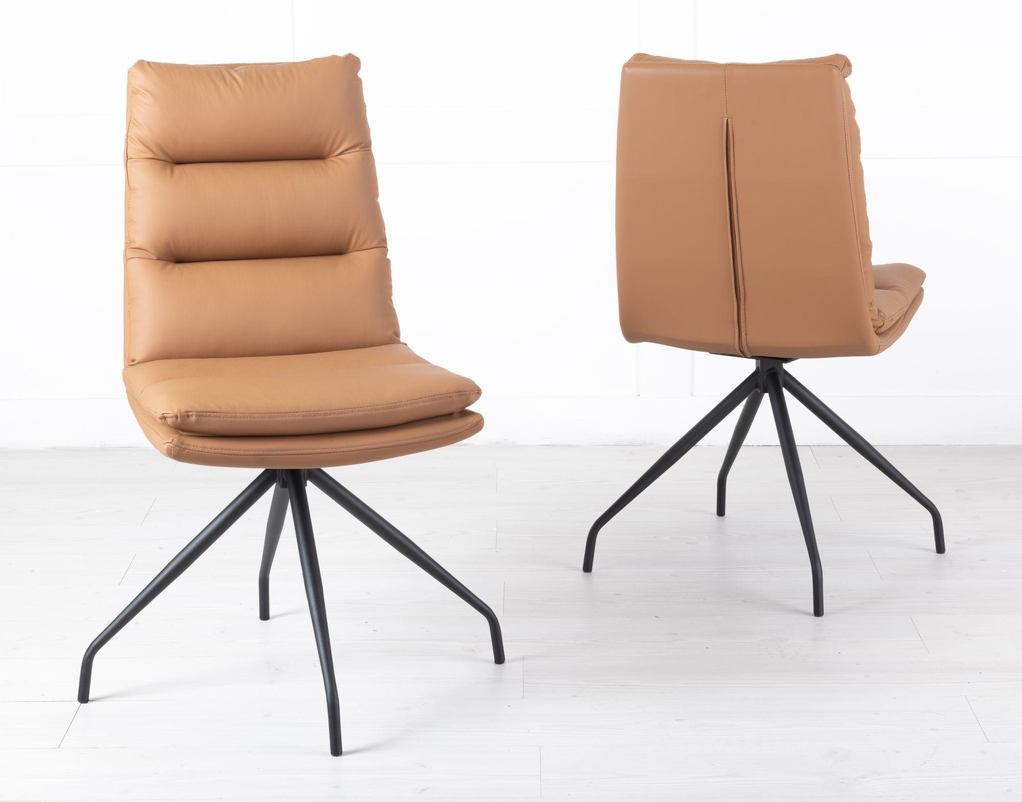 Product photograph of Diego Brown Leather Swivel Dining Chair With Black Legs from Choice Furniture Superstore.