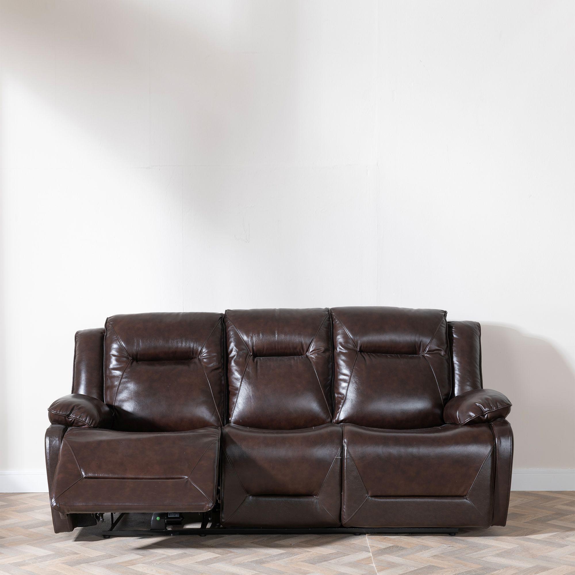 Product photograph of Athena Dark Brown Leather 3 Seater Recliner Sofa from Choice Furniture Superstore.