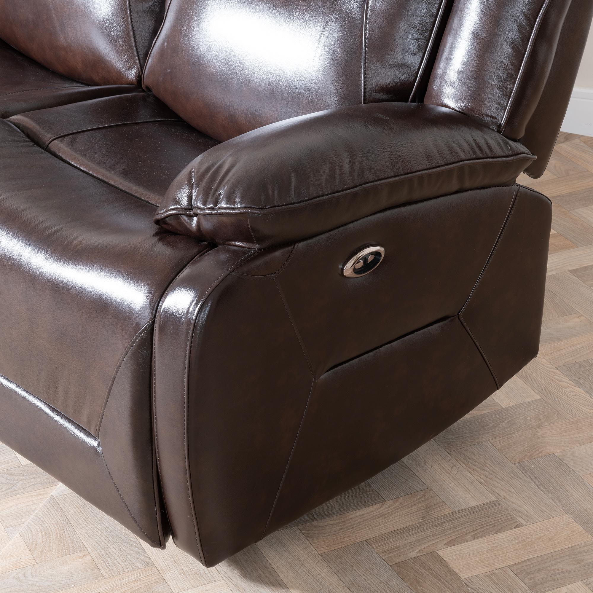 Product photograph of Athena Dark Brown Leather 3 Seater Recliner Sofa from Choice Furniture Superstore.