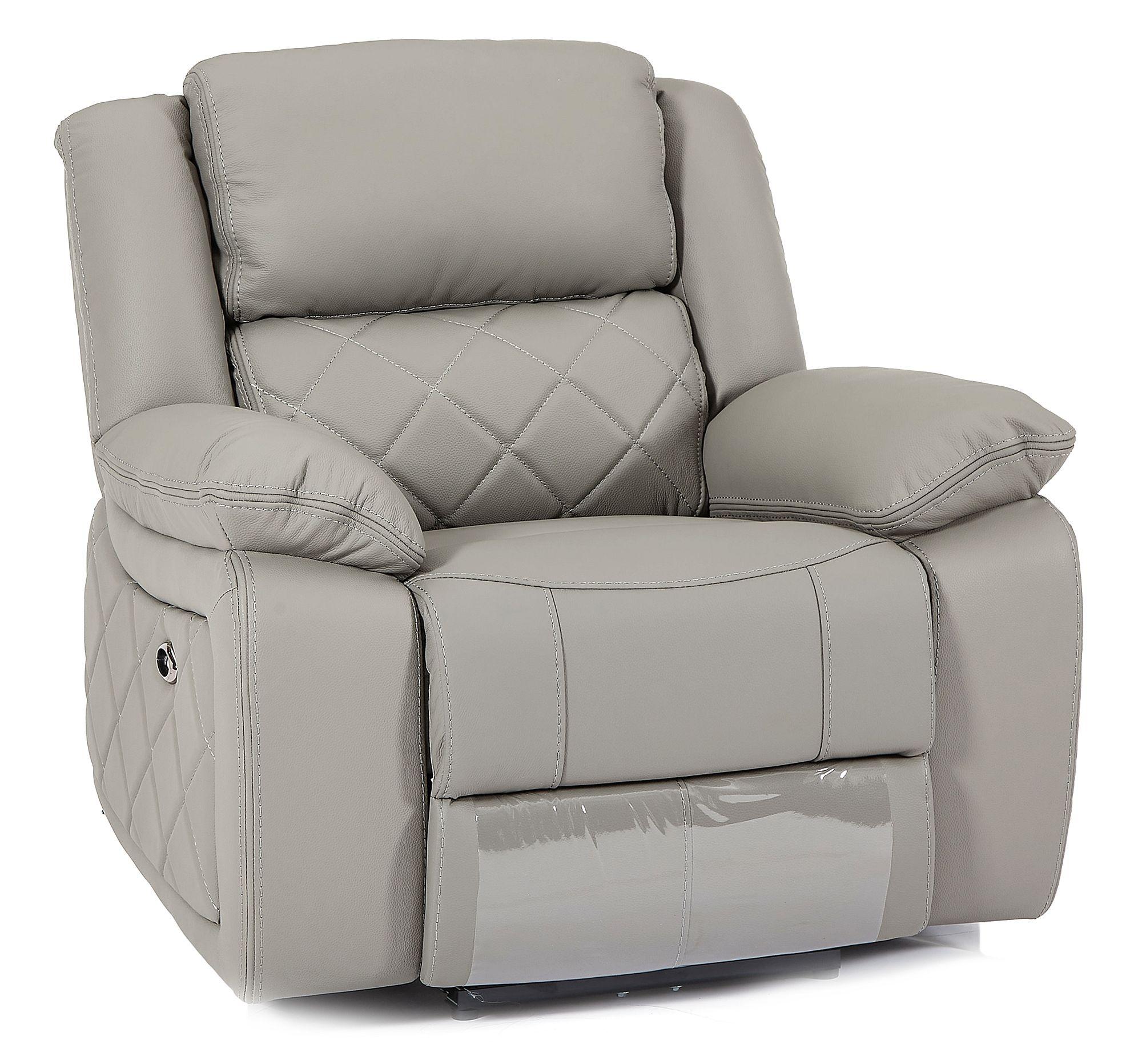 Bentley Light Grey Leather Recliner Armchair - CFS UK