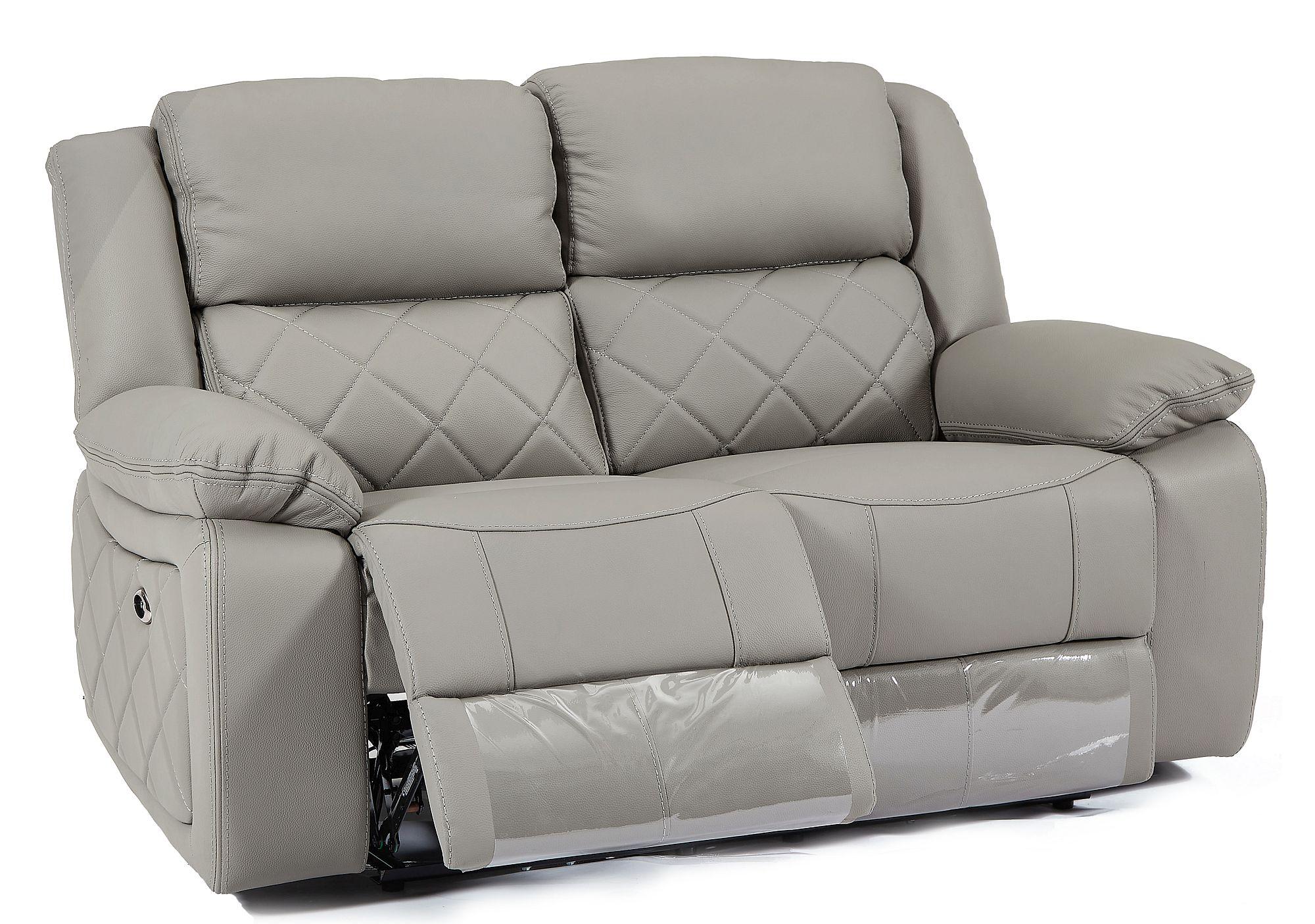 Bentley Light Grey Leather Recliner 2 Seater Sofa - Cfs Uk