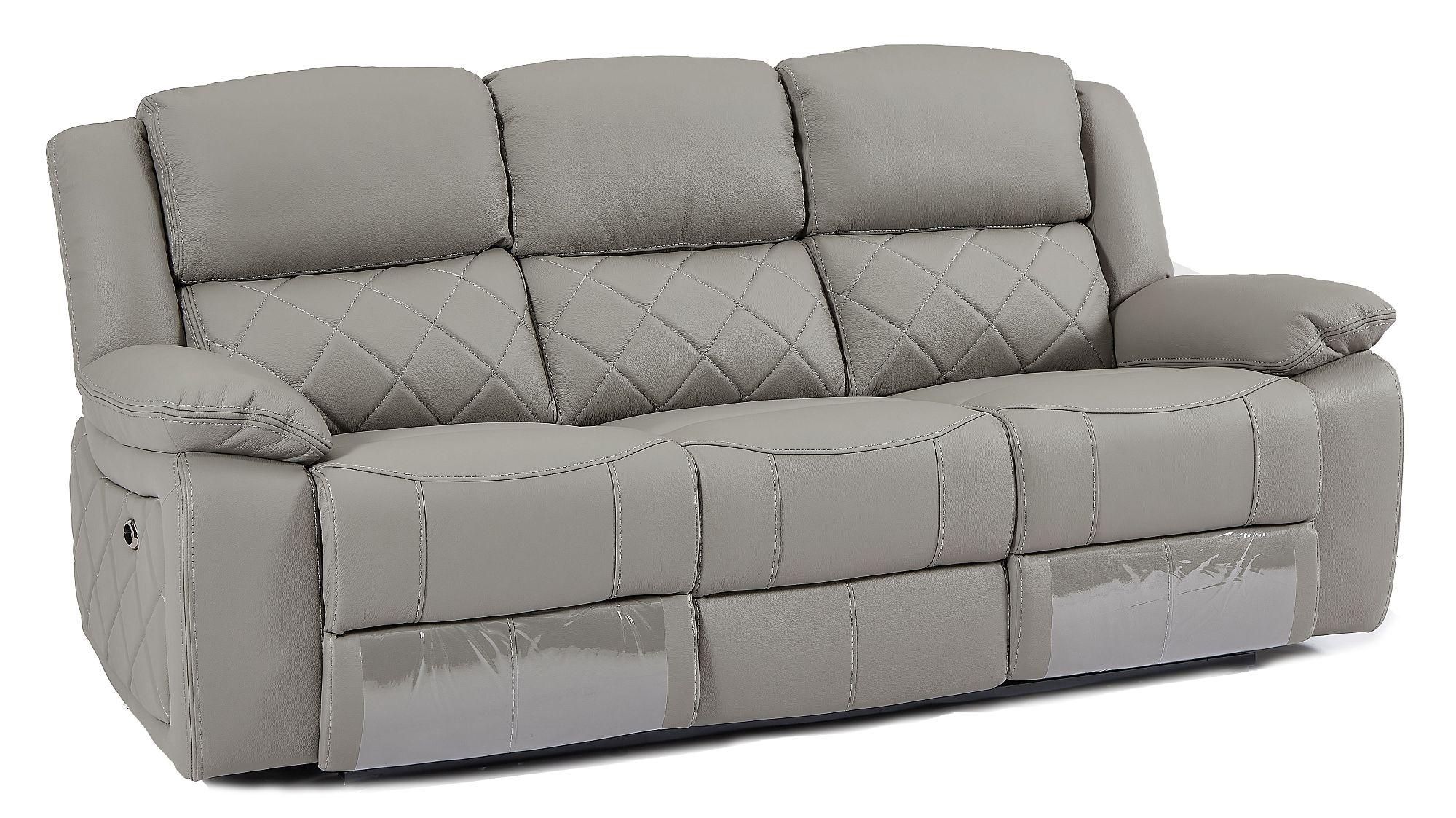 Product photograph of Bentley Light Grey Leather 3 Seater Recliner Sofa from Choice Furniture Superstore.